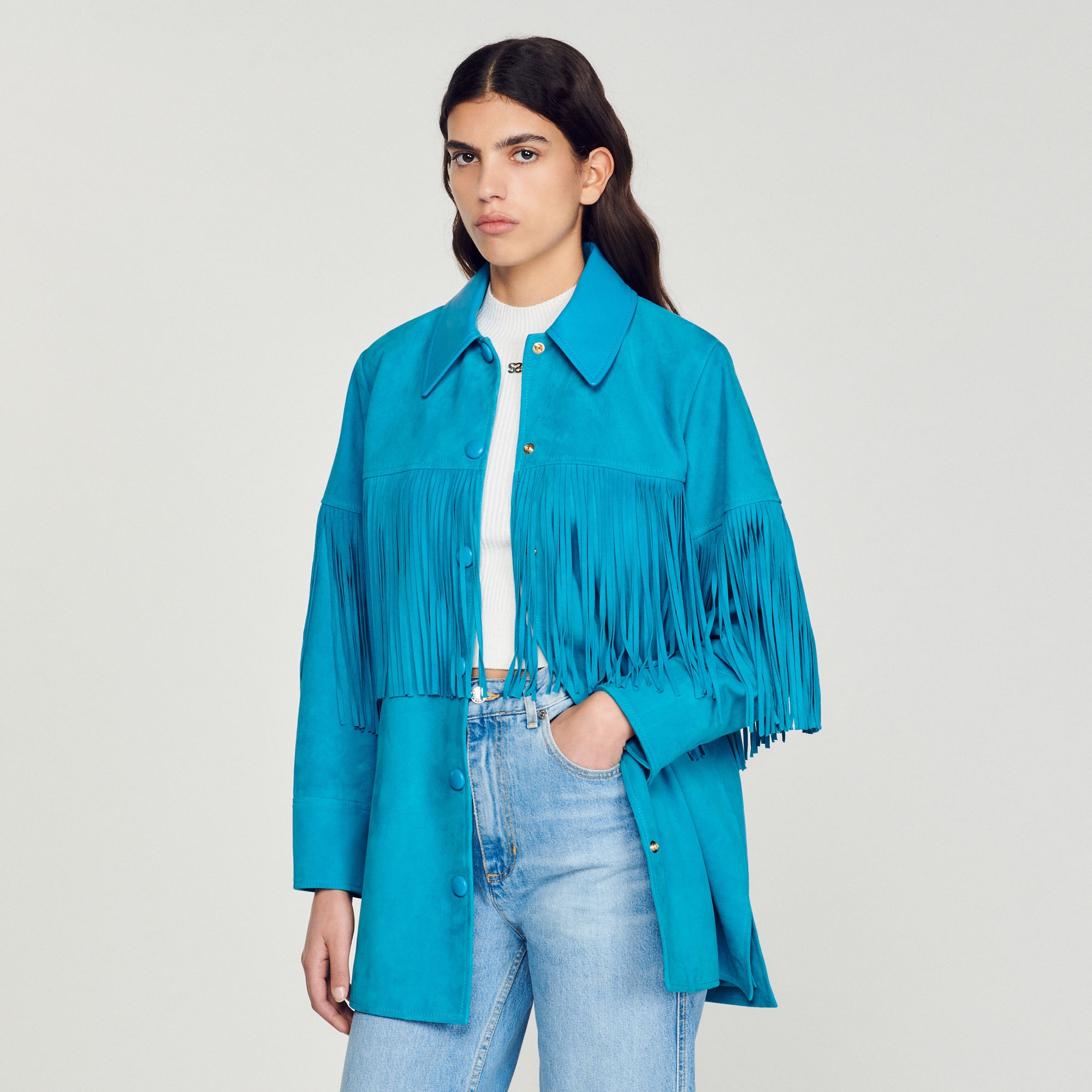 Long fringed leather jacket - 5