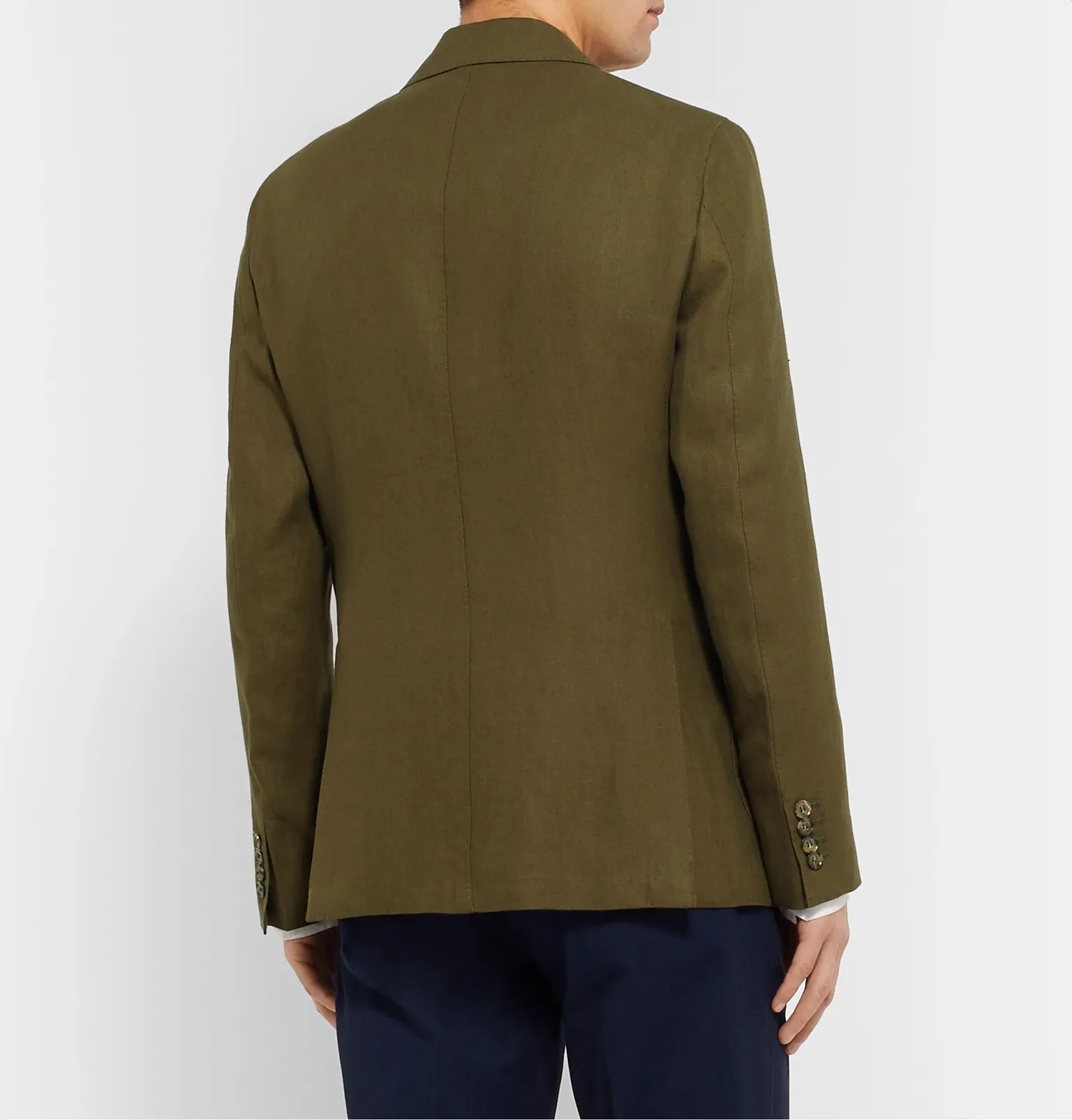 Army-Green Slim-Fit Unstructured Linen Blazer - 12