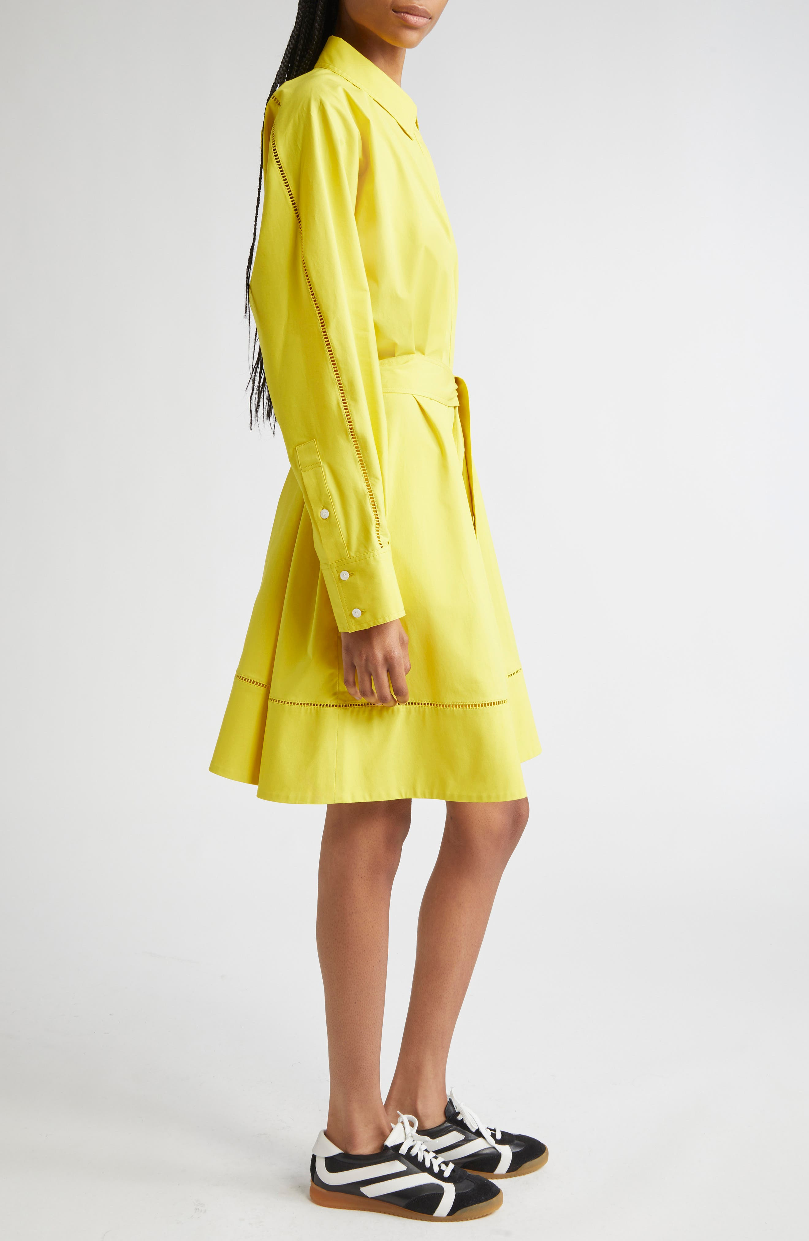 Proenza Schouler Sammy Long Sleeve Belted Stretch Cotton Poplin Shirtdress in Yellow at Nordstrom - 3