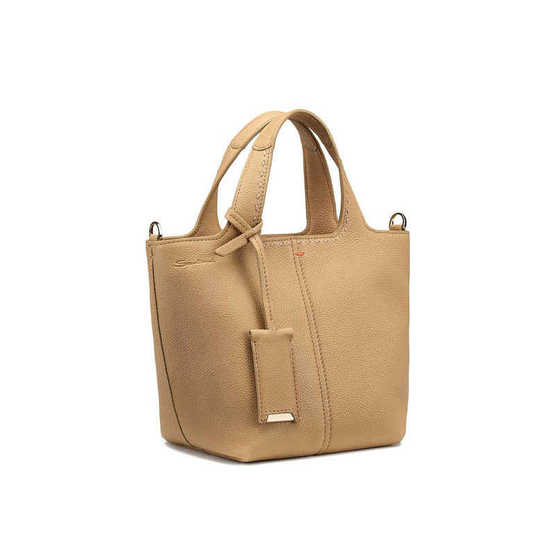 Santoni Beige tumbled leather handbag outlook