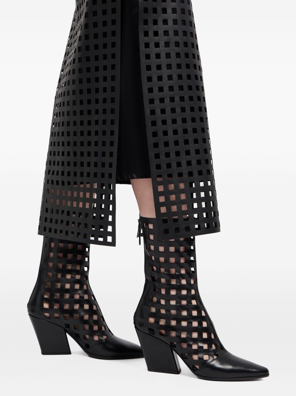 leather grid-pattern skirt - 5