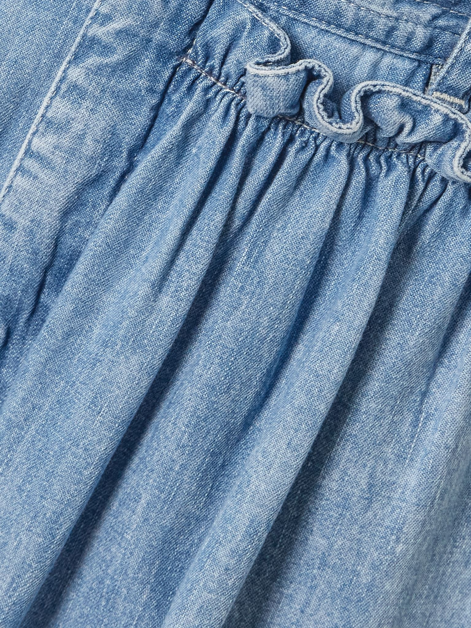 Inaya ruffled cotton-chambray barrel-leg pants Light blue - 5