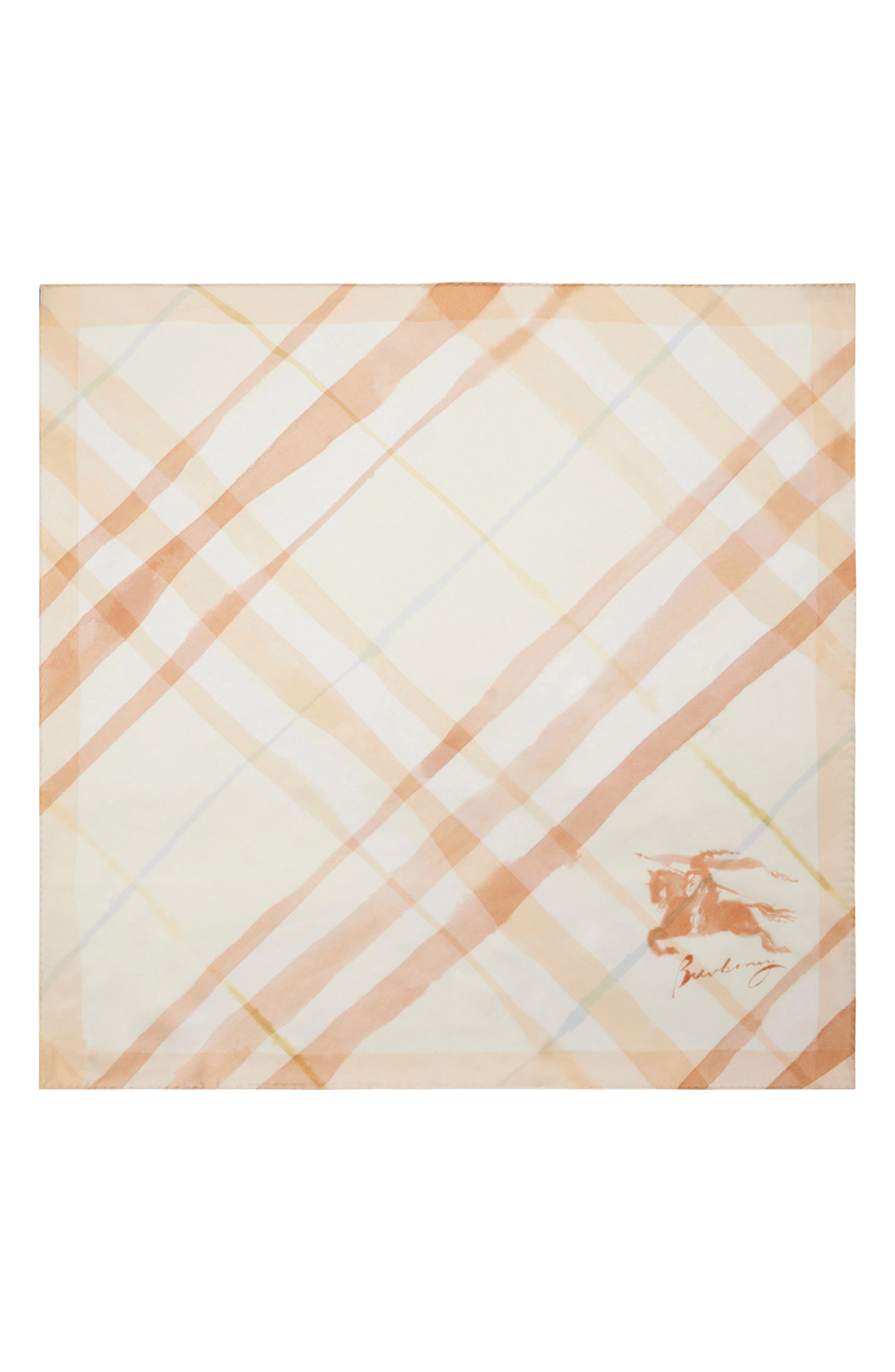 burberry Equestrian Knight Design Watercolor Check Silk Square Scarf in Shell at Nordstrom - 1