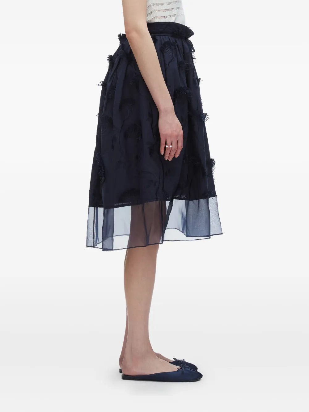 Tie-Waist Midi Skirt With Organza - 3