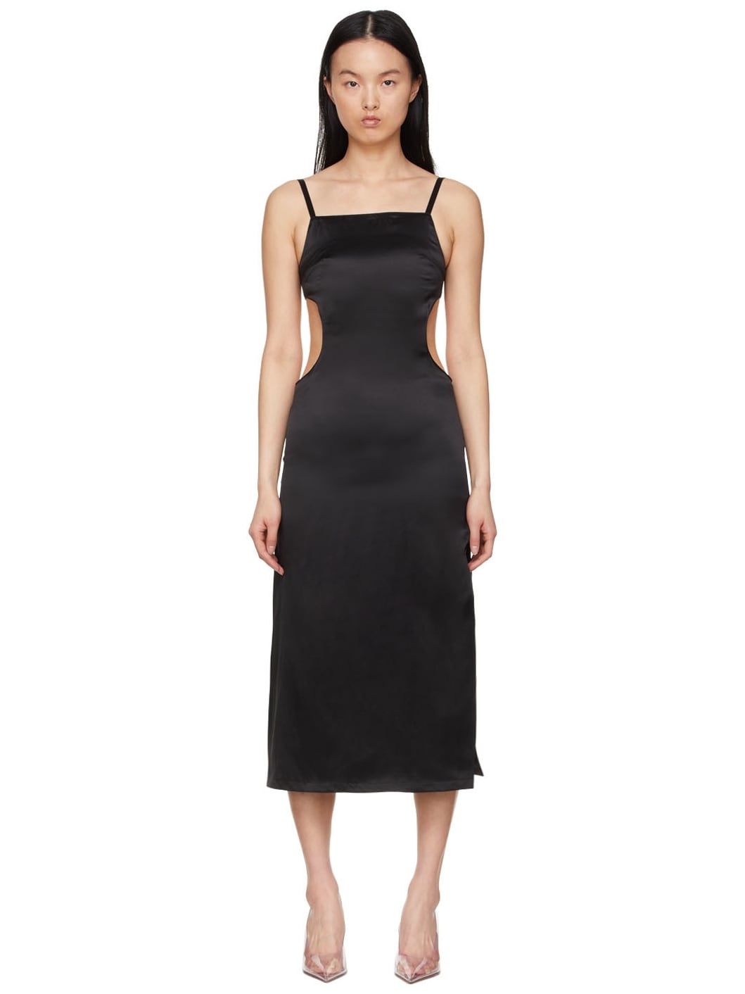 Black Silk Mid-Length Dress - 1