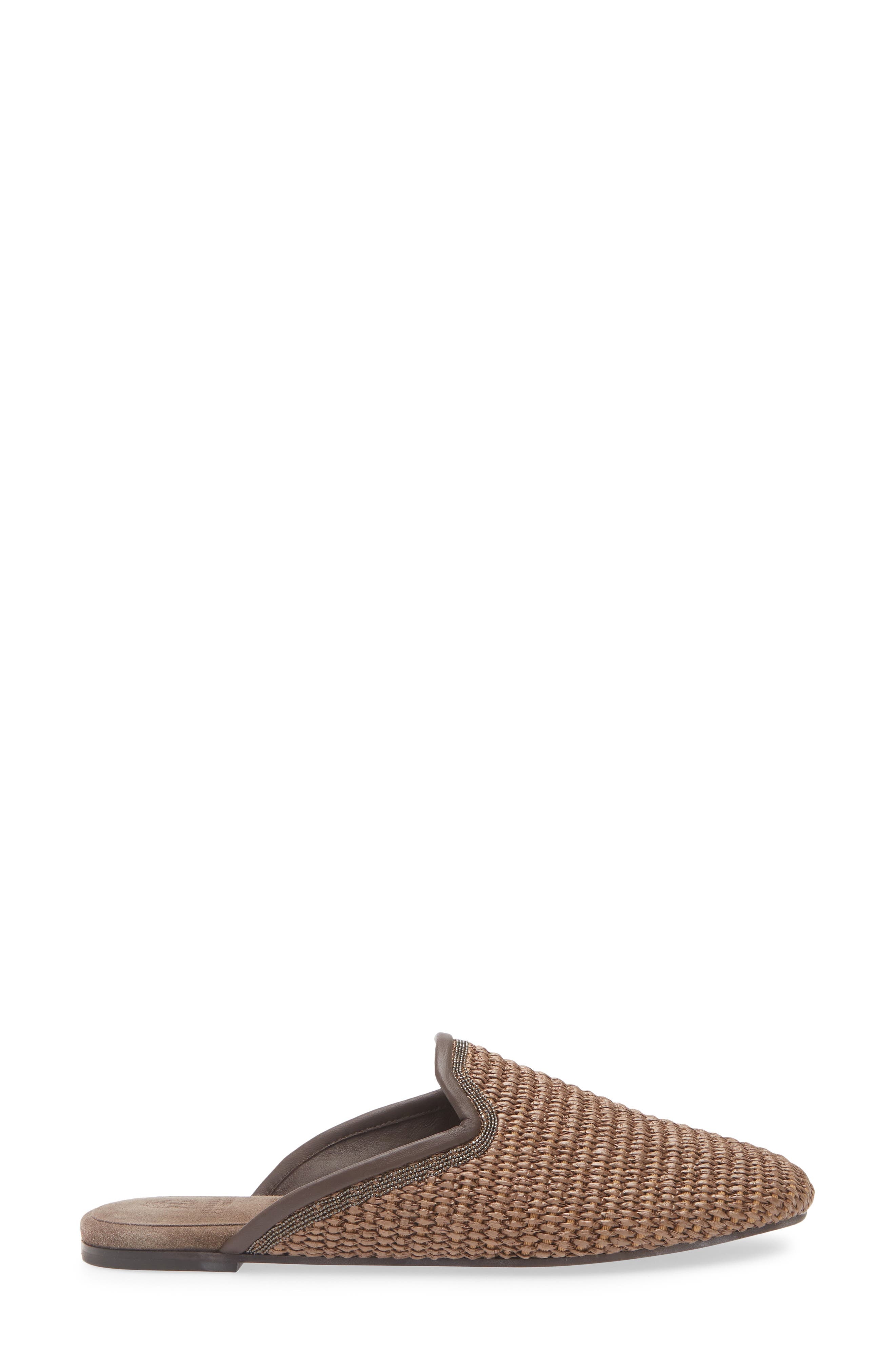 Brunello Cucinelli Monili Trim Raffia Mule in C193 Dark Beige at Nordstrom - 3