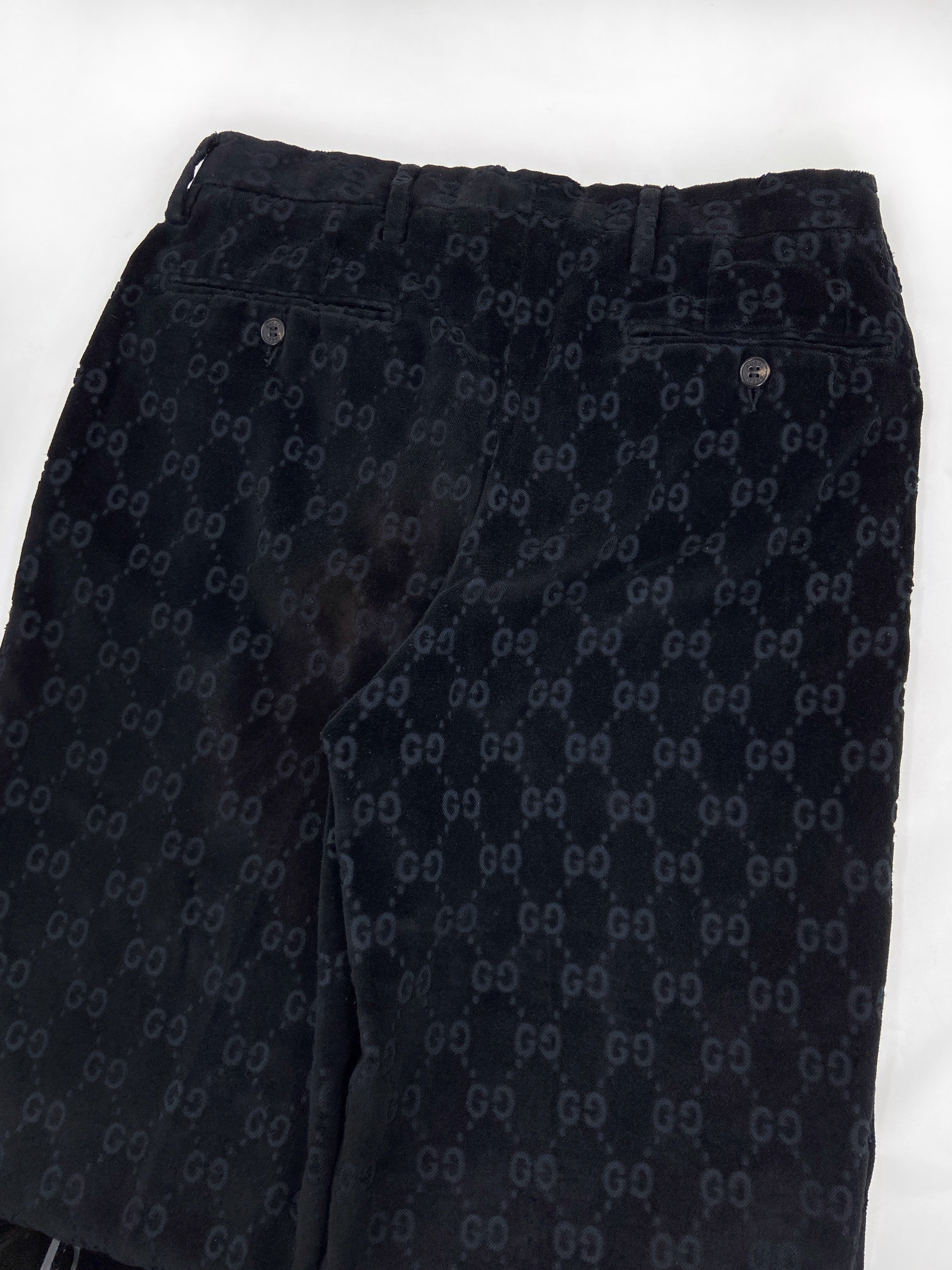 Gucci Fall 1997 Tom Ford Men’s Navy Monogram Velvet Trousers Pants 44 - 18