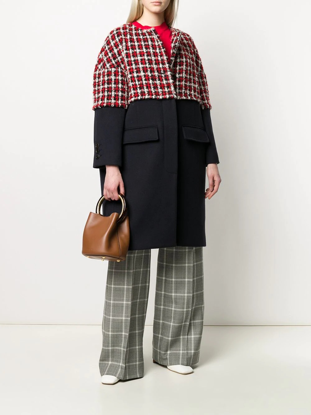 two-tone oversized checked coat - 2