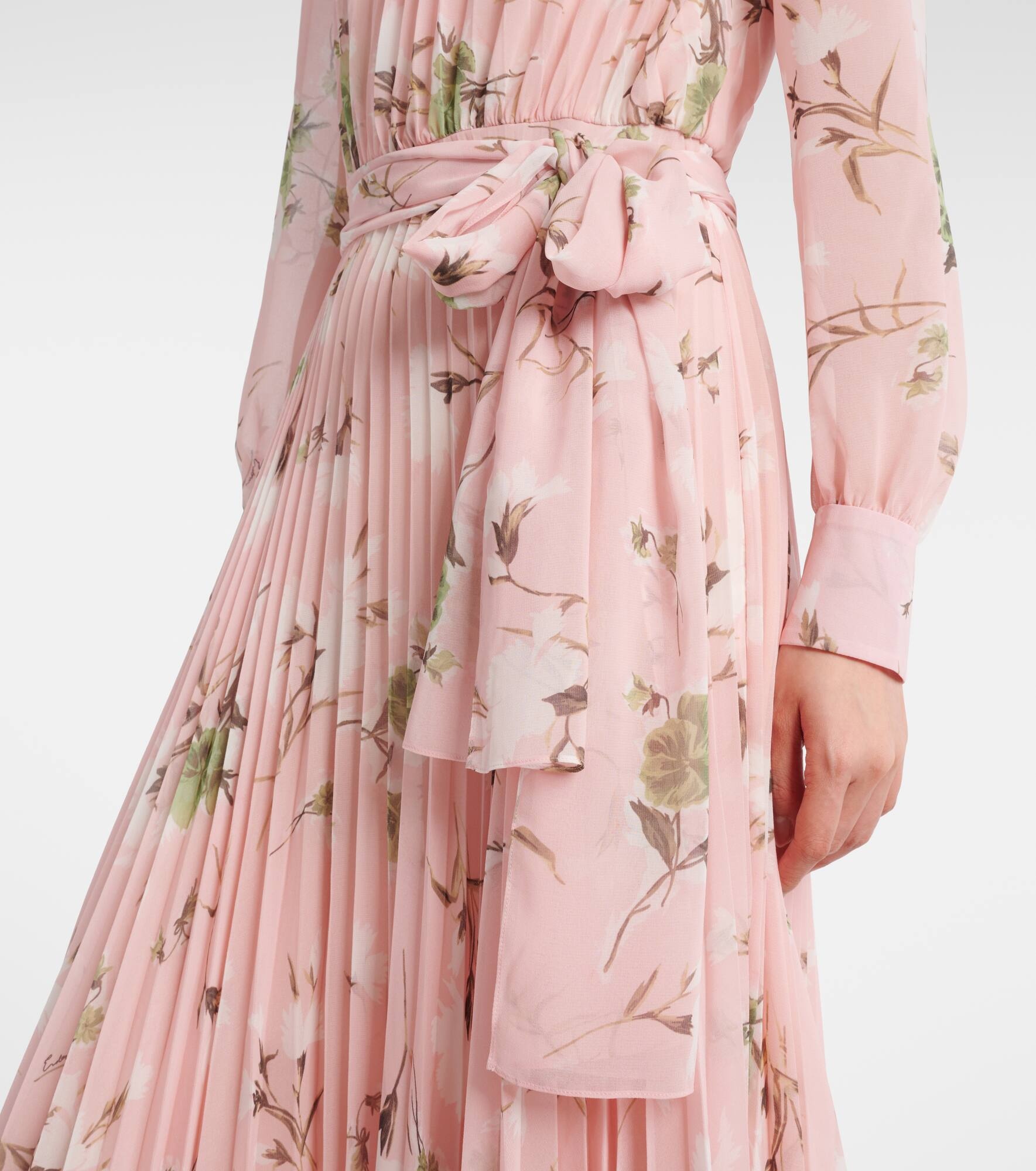 Floral pleated voile gown - 5