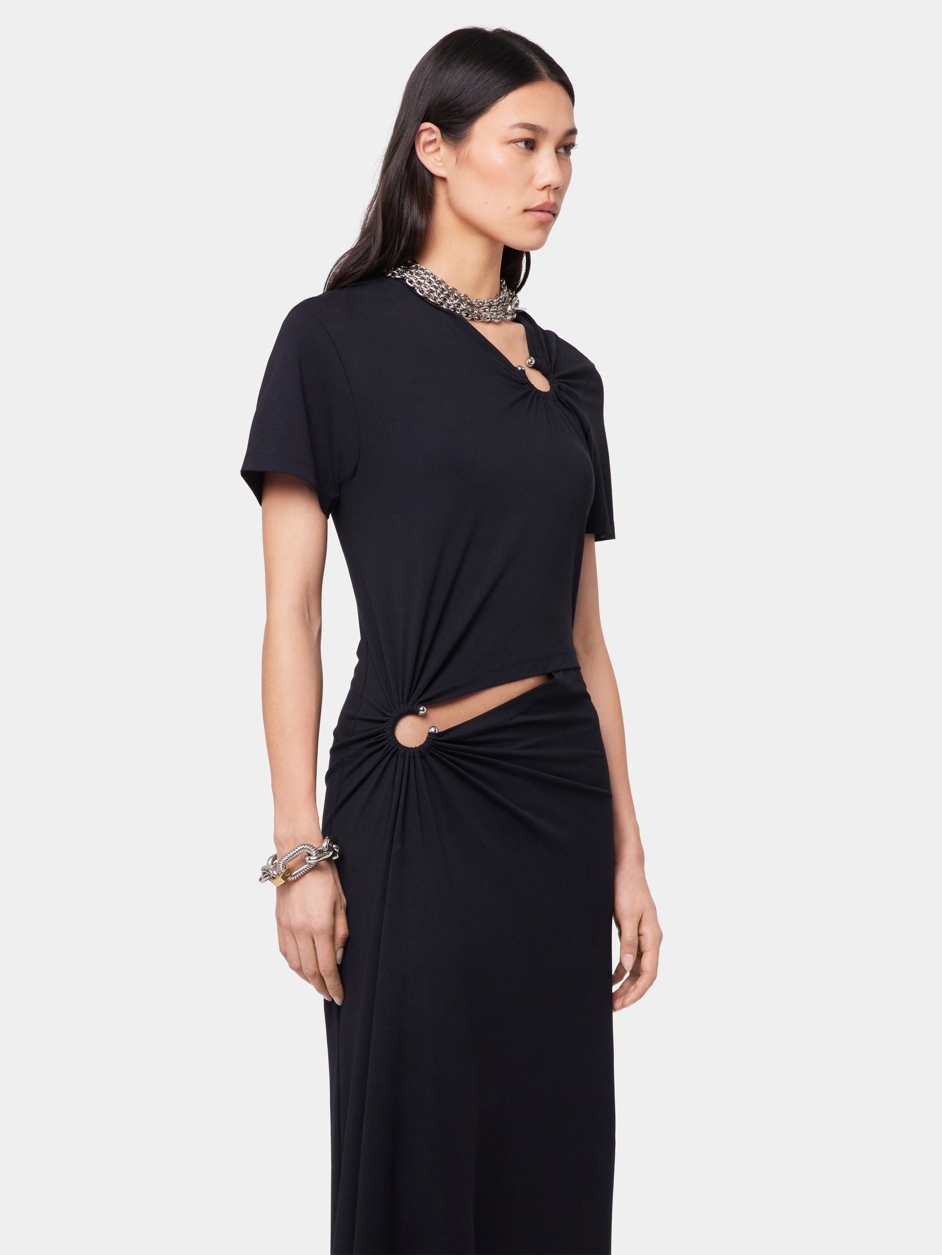 ワンピース RABANNE PIERCING-DETAILED JERSEY LONG DRESS Black Long Piercing Maxi Dress by Rabanne on Sale