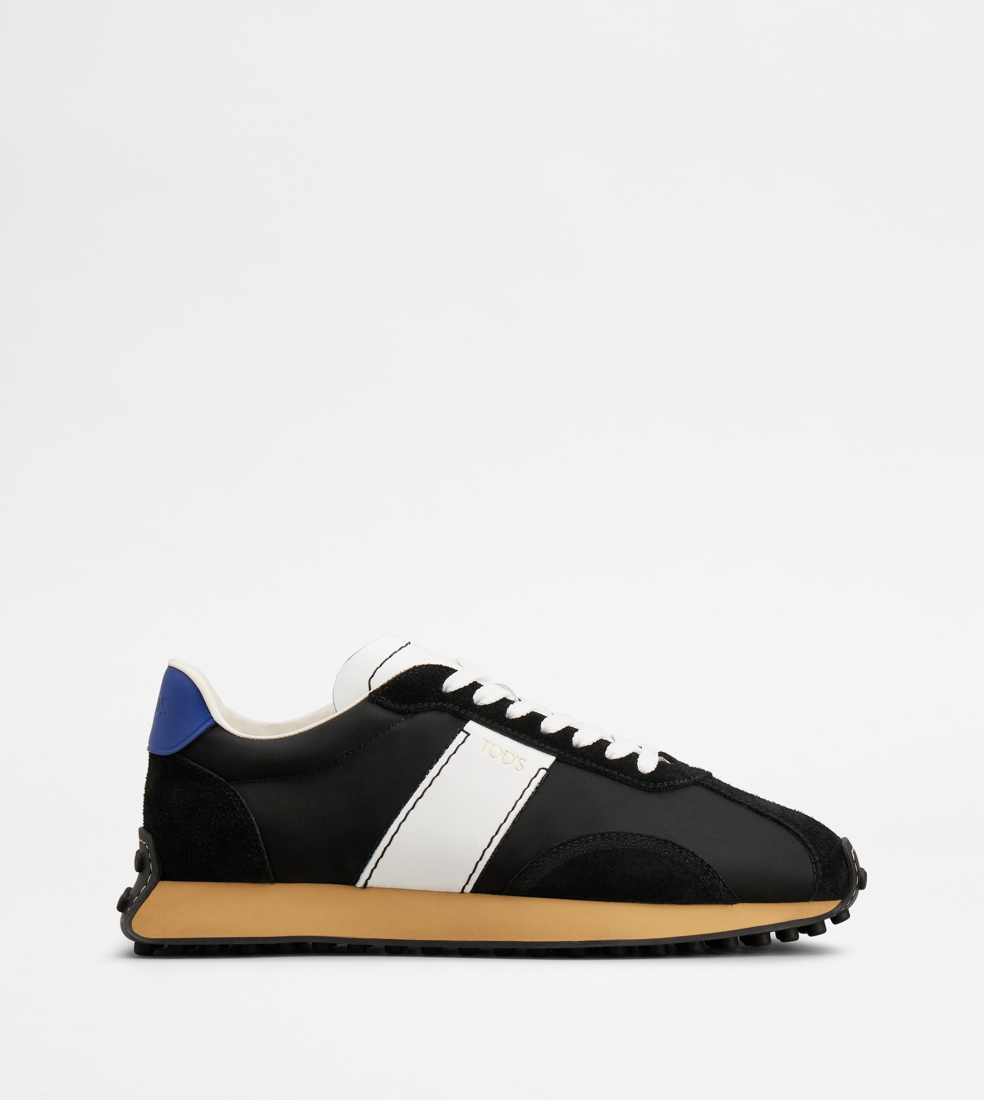 SNEAKERS IN LEATHER AND TECHNICAL FABRIC - BLACK, WHITE - 1