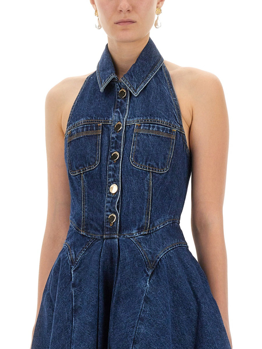Self-Portrait Women Denim Flared Mini Dress - 4