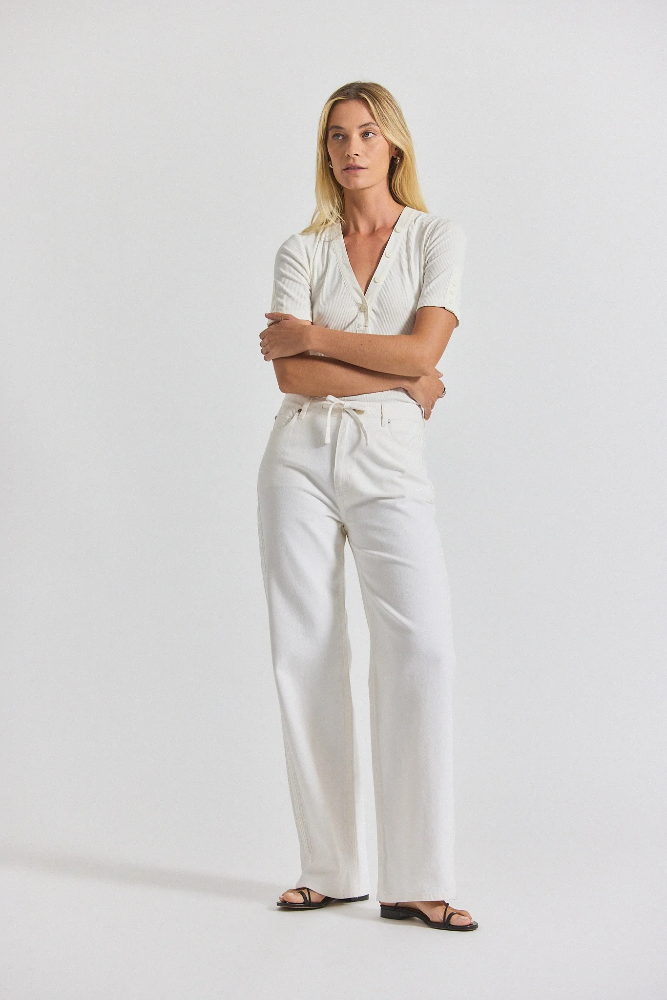 DUNN LINEN DENIM WIDE LEG JEAN WITH CROCHET TRIM - 1