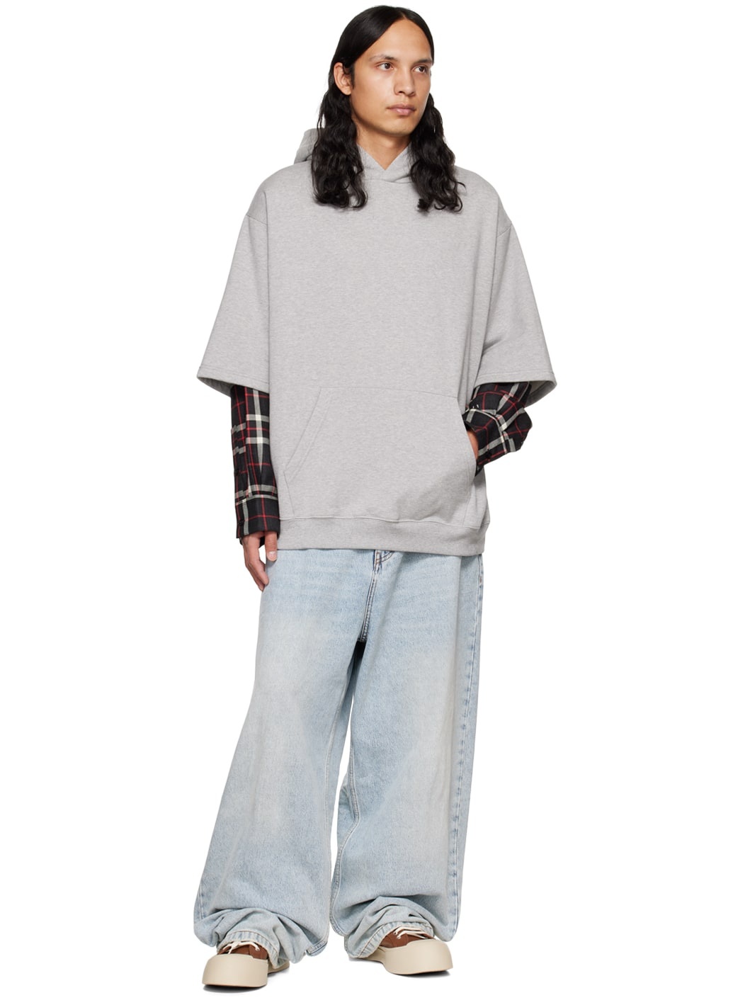 Gray Layered Hoodie - 4