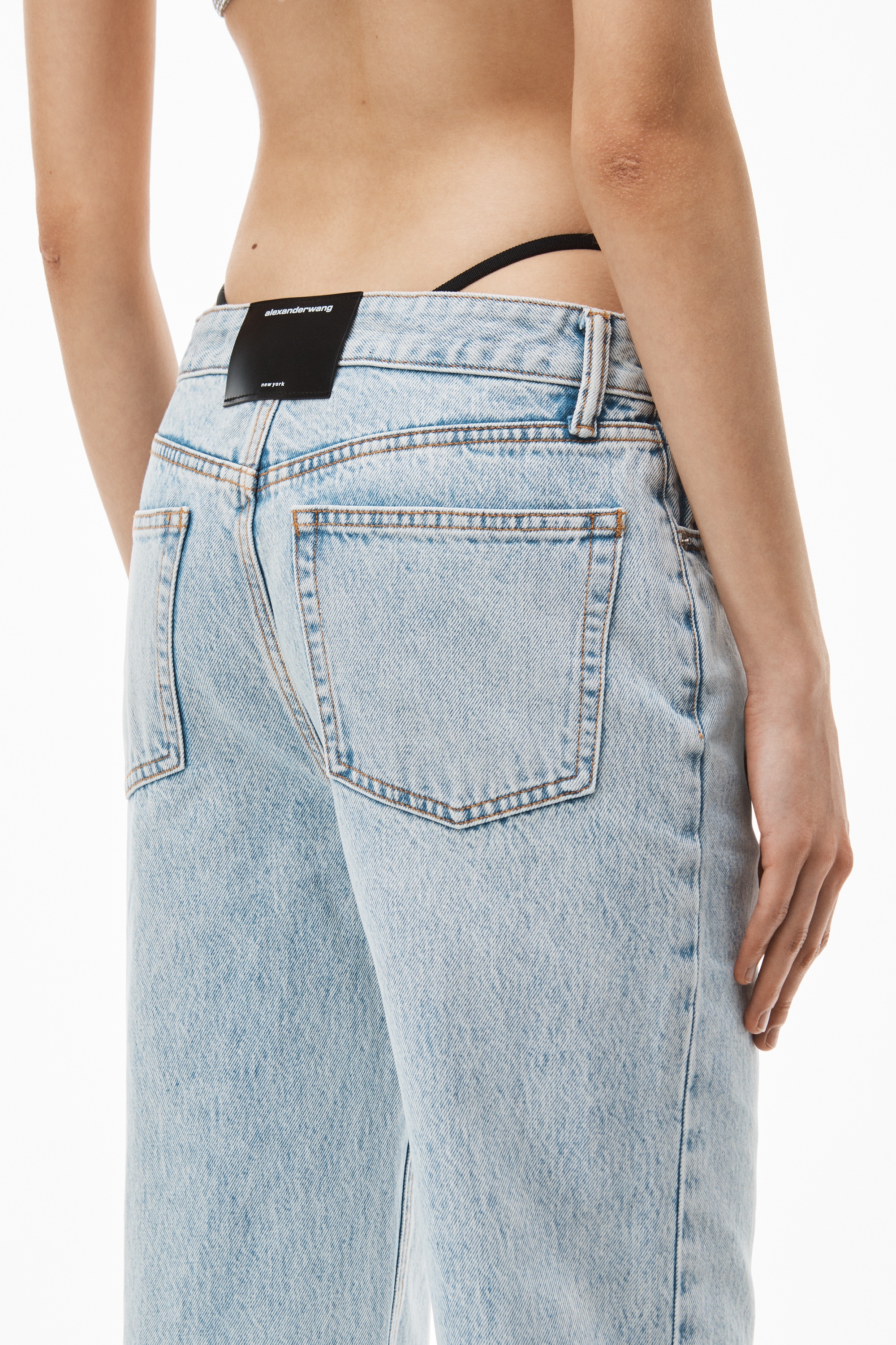 DIAMANTE LOGO STRAP LAYER JEAN IN DENIM - 6