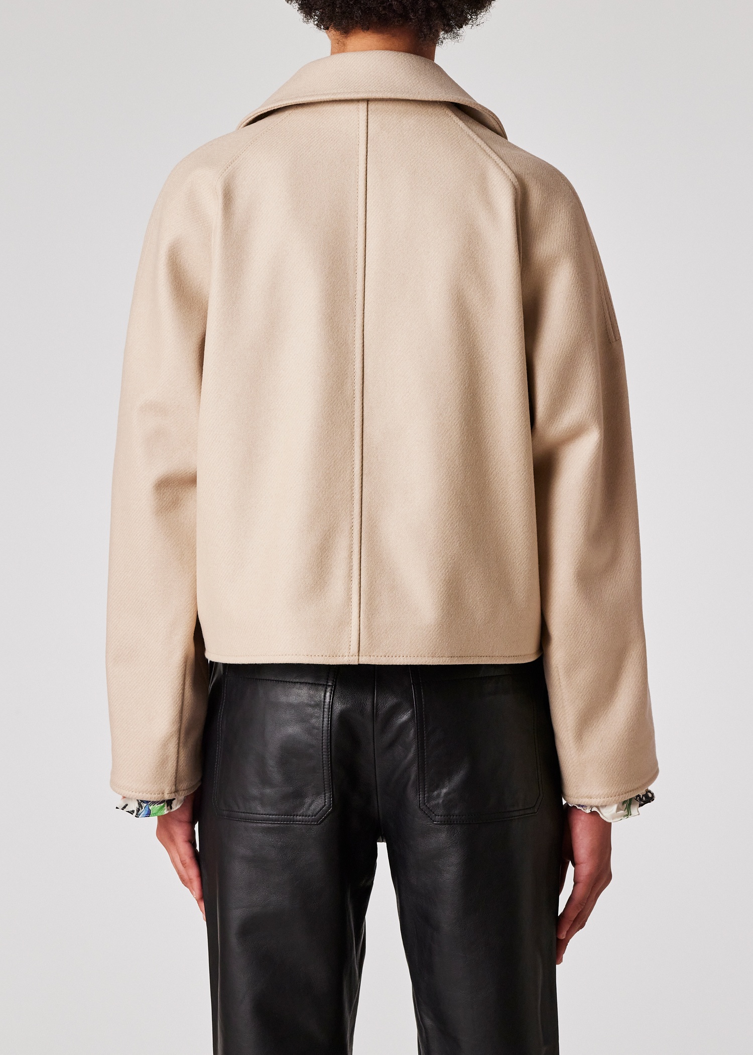 Women's Sand Wool-Cashmere Blend Cropped Cocoon Jacket - 7