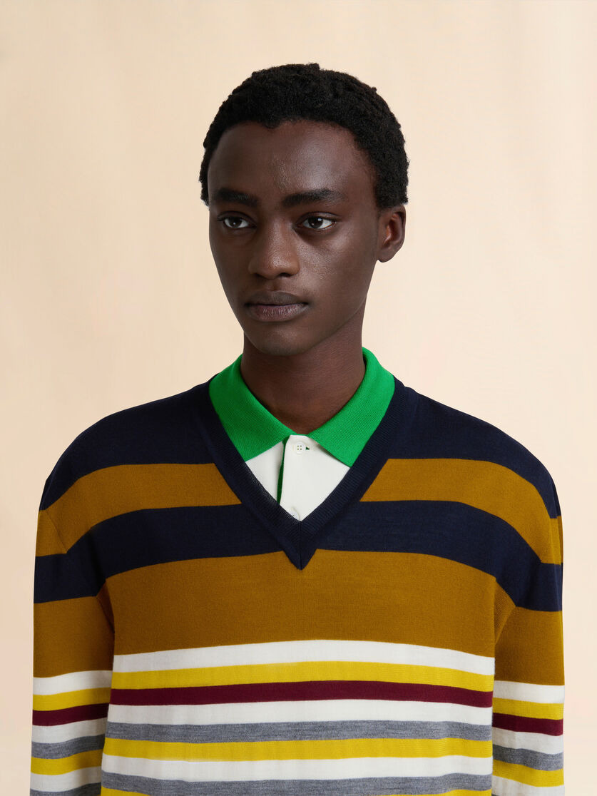 YELLOW WOOL SWEATER WITH MIXED STRIPES - 4