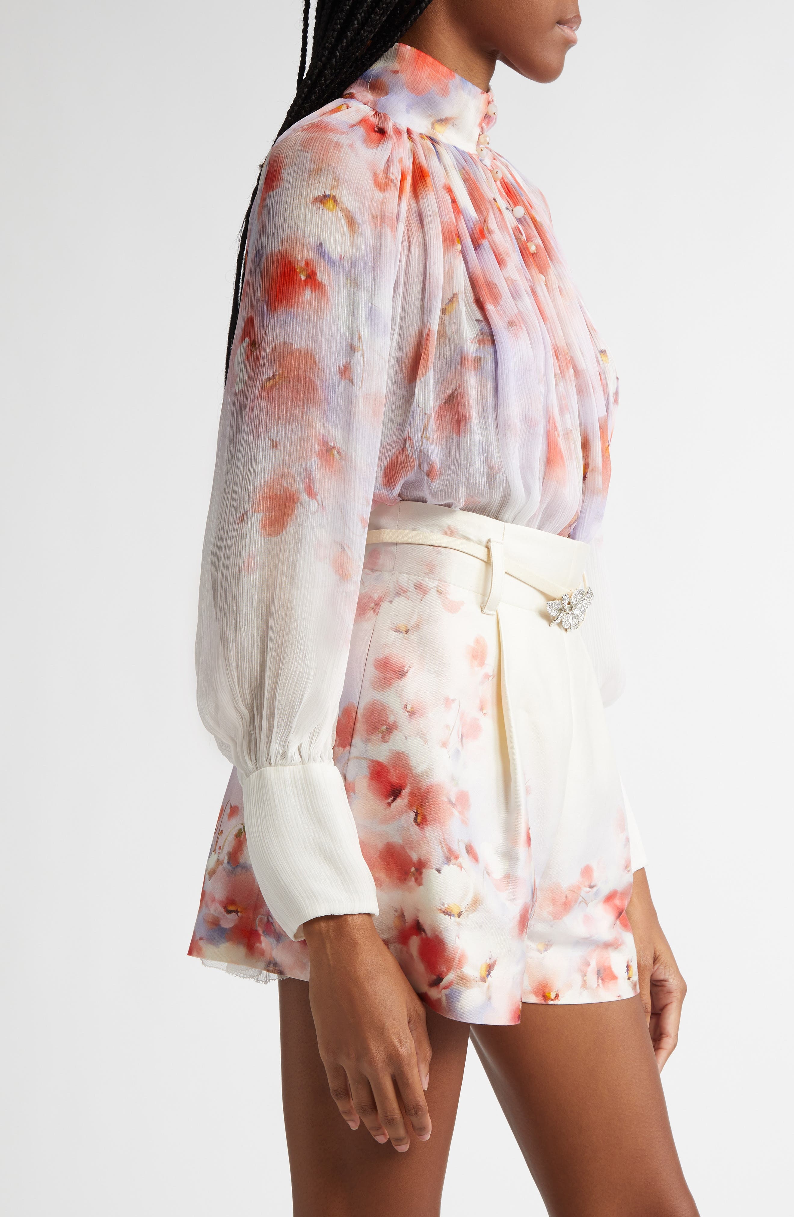 Zimmermann Crush Floral Print Gathered Top in Scarlet Floral at Nordstrom - 4