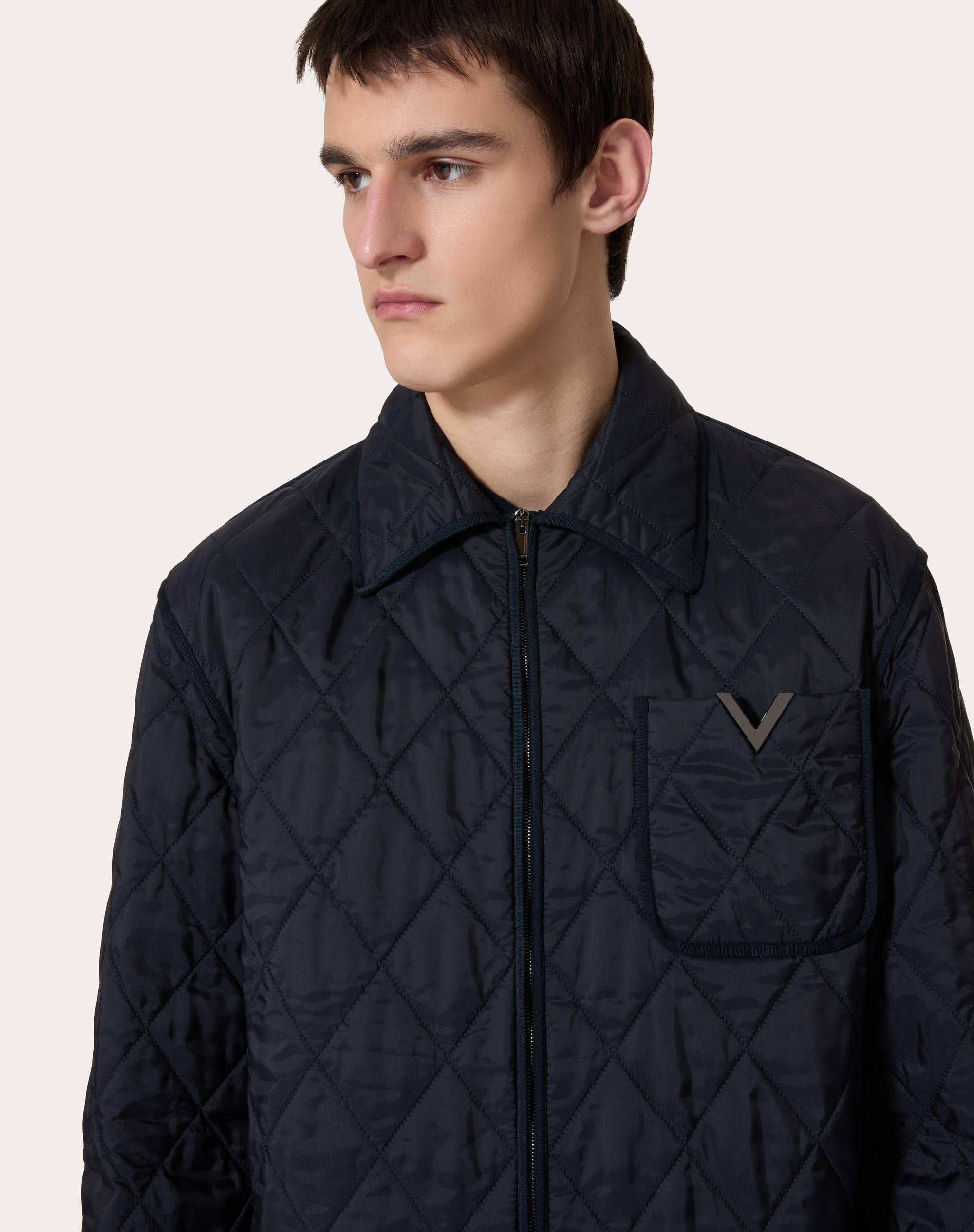 QUILTED NYLON SHIRT JACKET WITH METALLIC V DETAIL - 5