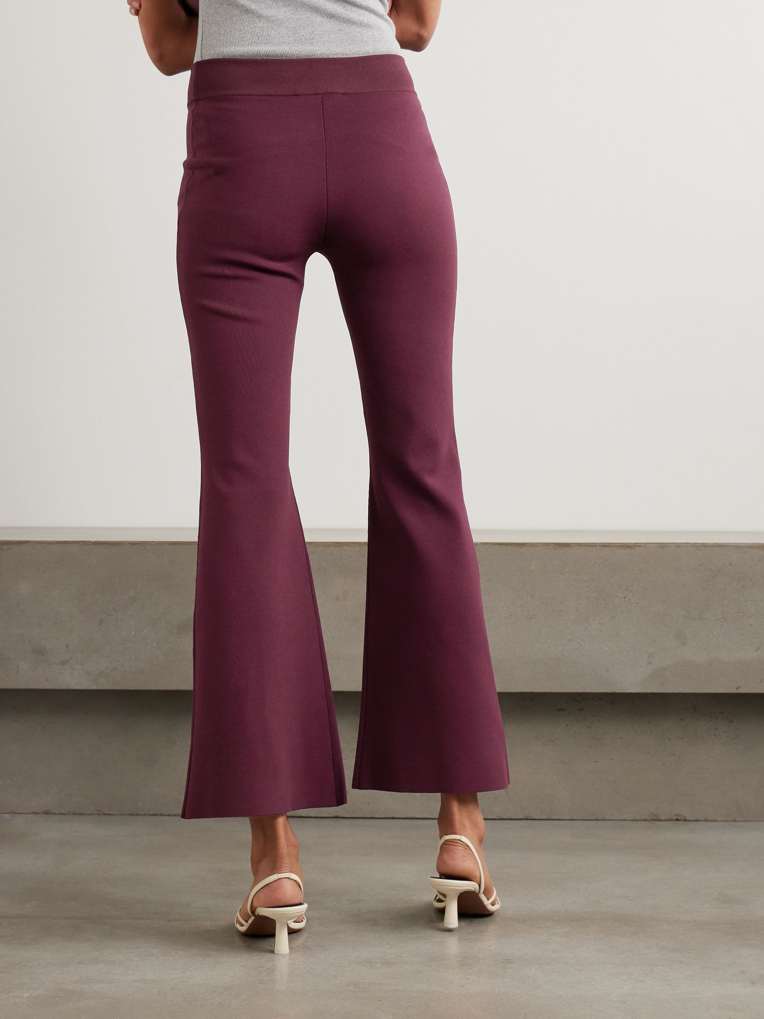 Cropped jersey flared pants Burgundy - 4