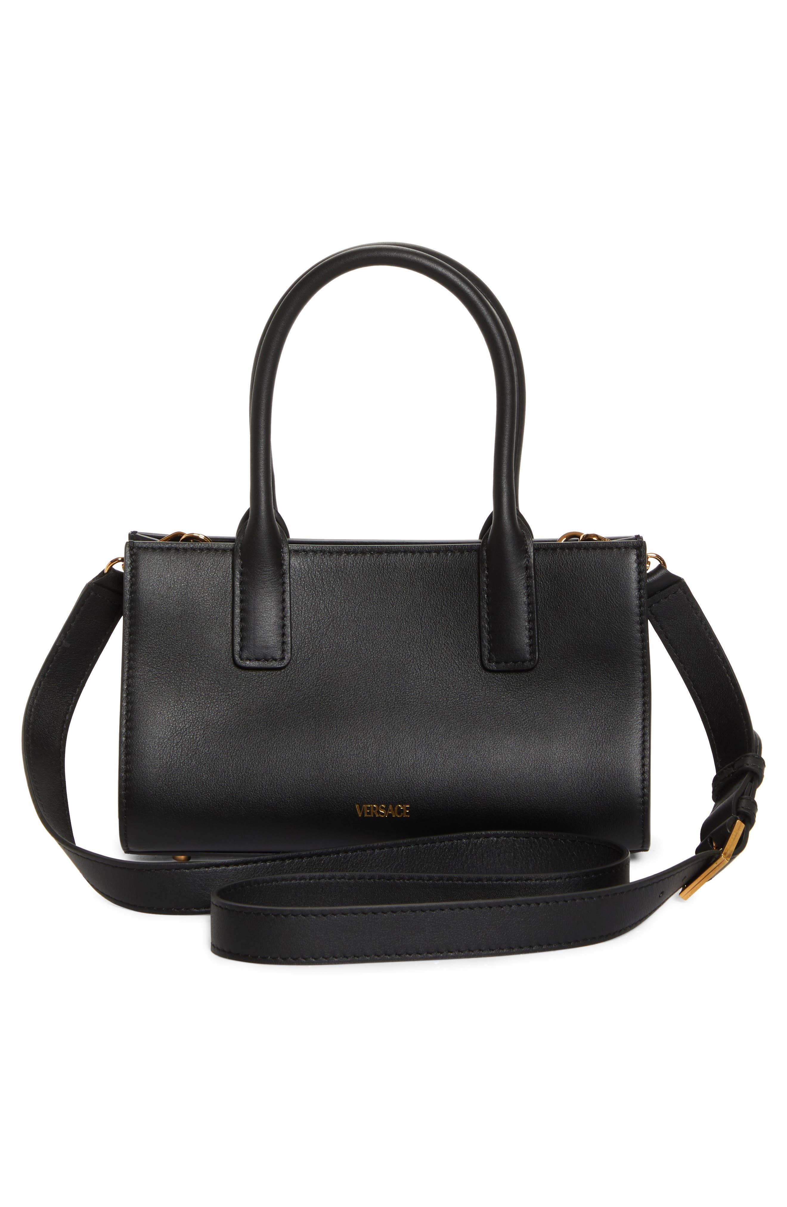 Versace Medusa Small Belted Leather Tote in Black-Versace Gold at Nordstrom - 4