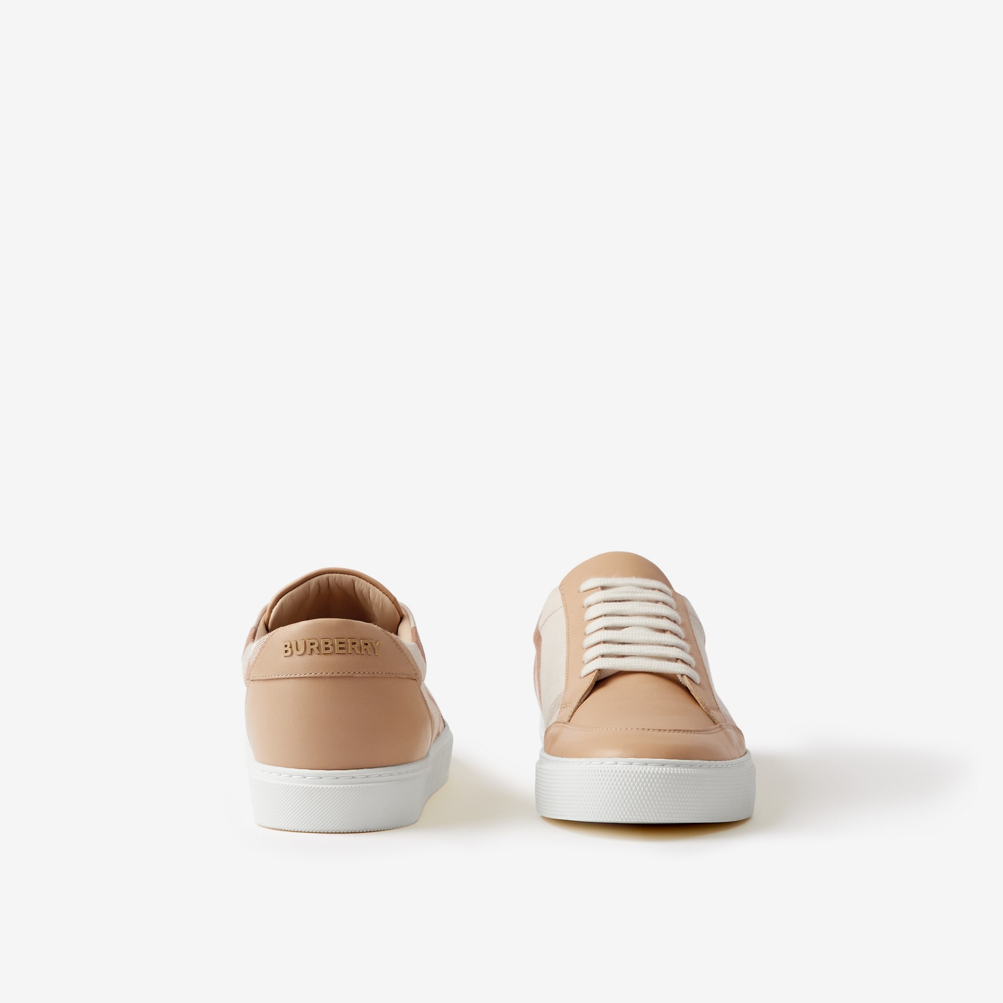 Check Cotton and Leather Sneakers - 4