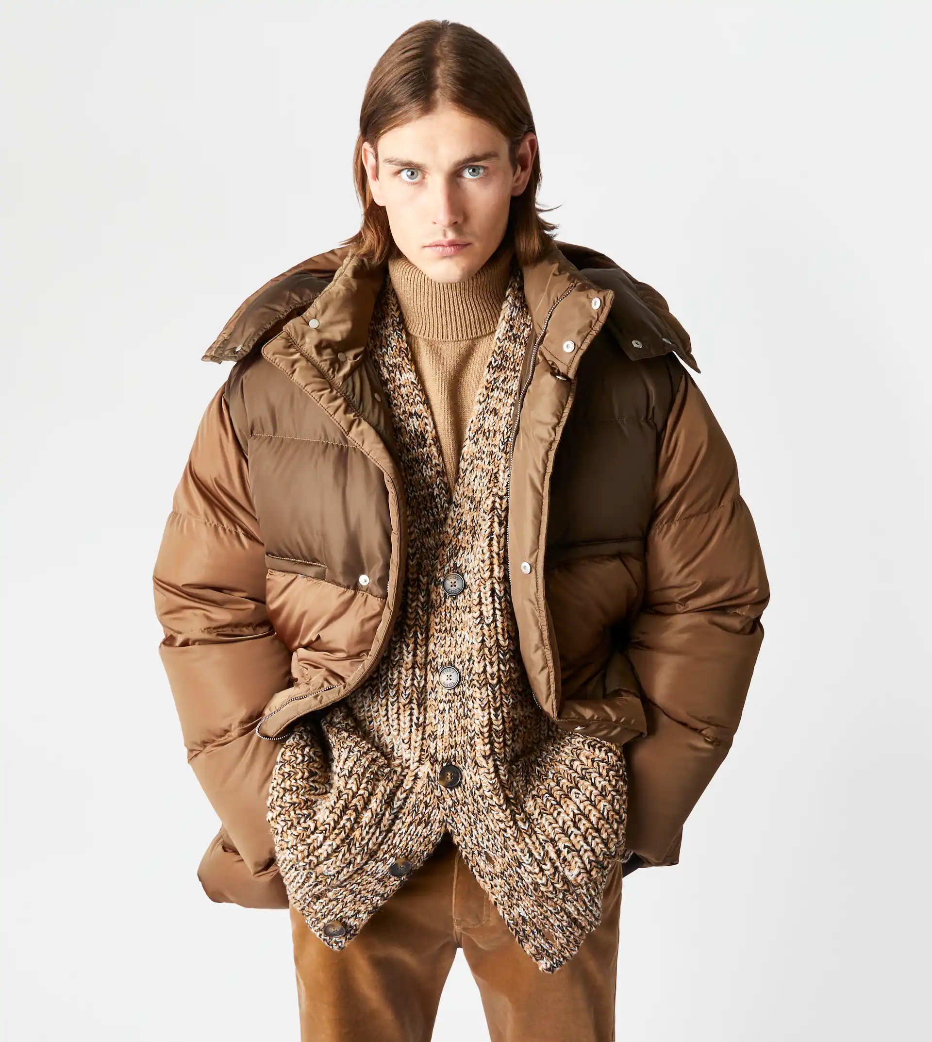 HOODED LONG DOWN JACKET - BROWN - 7