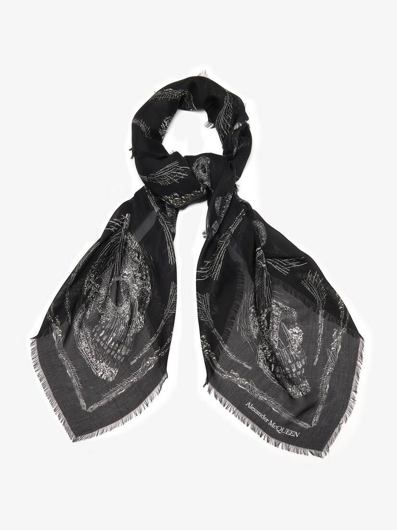 Alexander McQueen Men's Crystal Skull Shawl in Black/ivory outlook