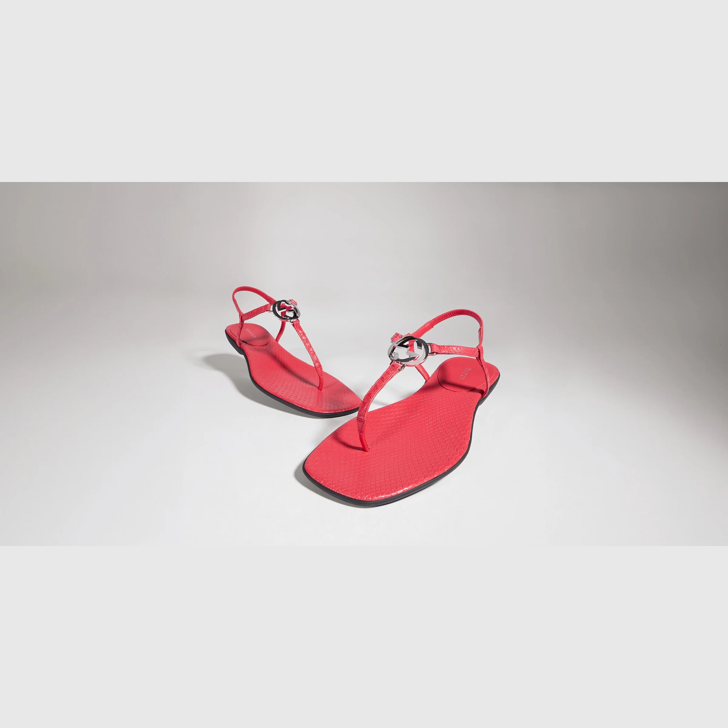 Women's python thong sandal with Interlocking G - 1