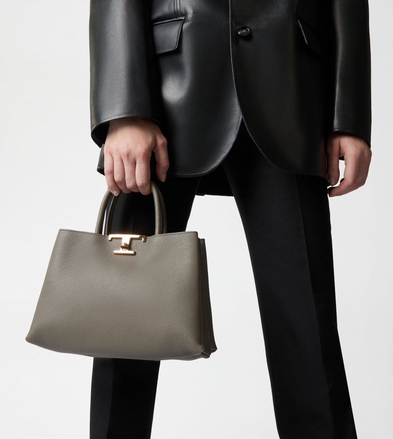 Tod's T TIMELESS SHOPPING BAG IN LEATHER SMALL - GREY outlook
