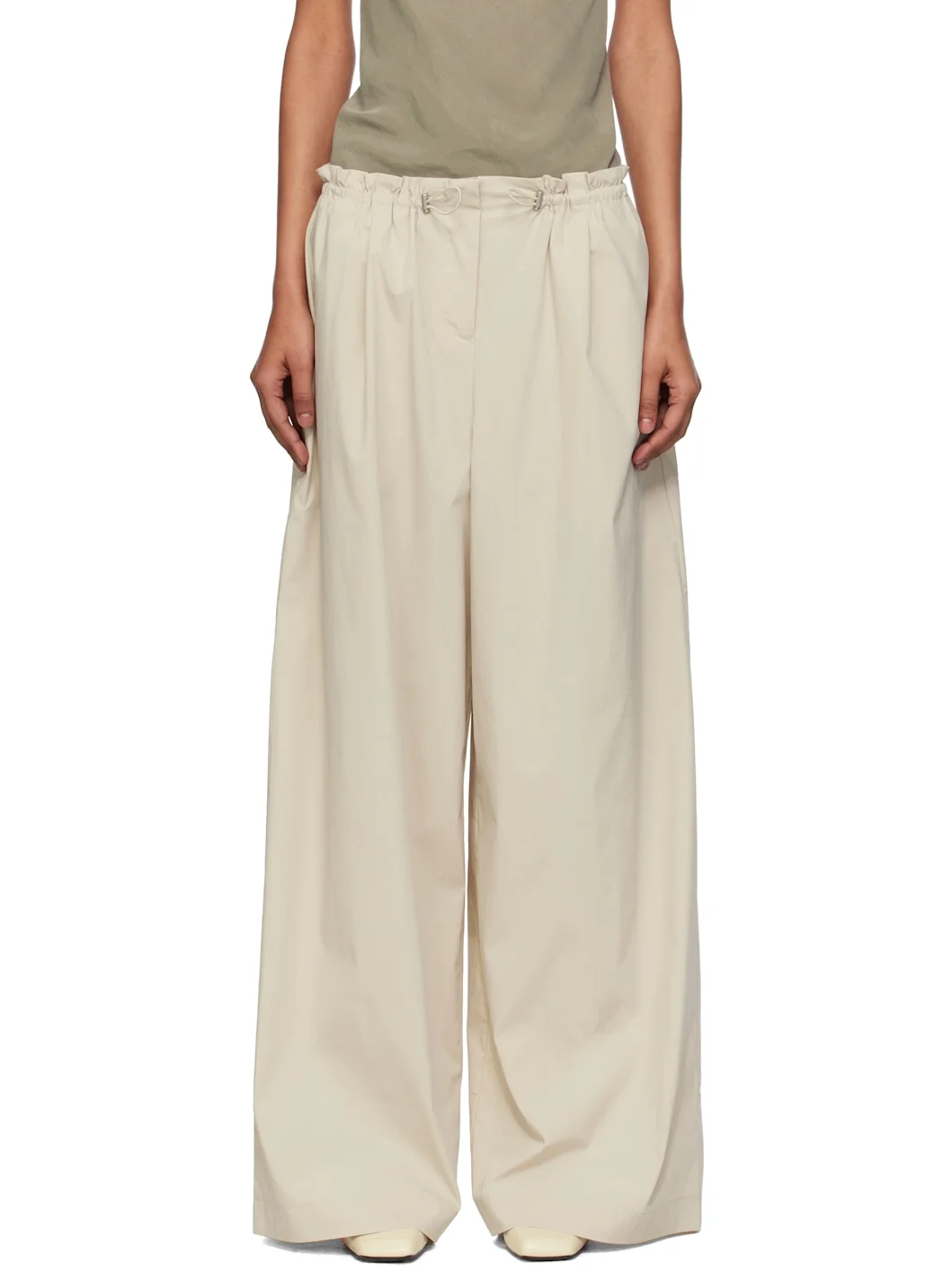 Beige Petit Paperbag Waist Trousers - 1
