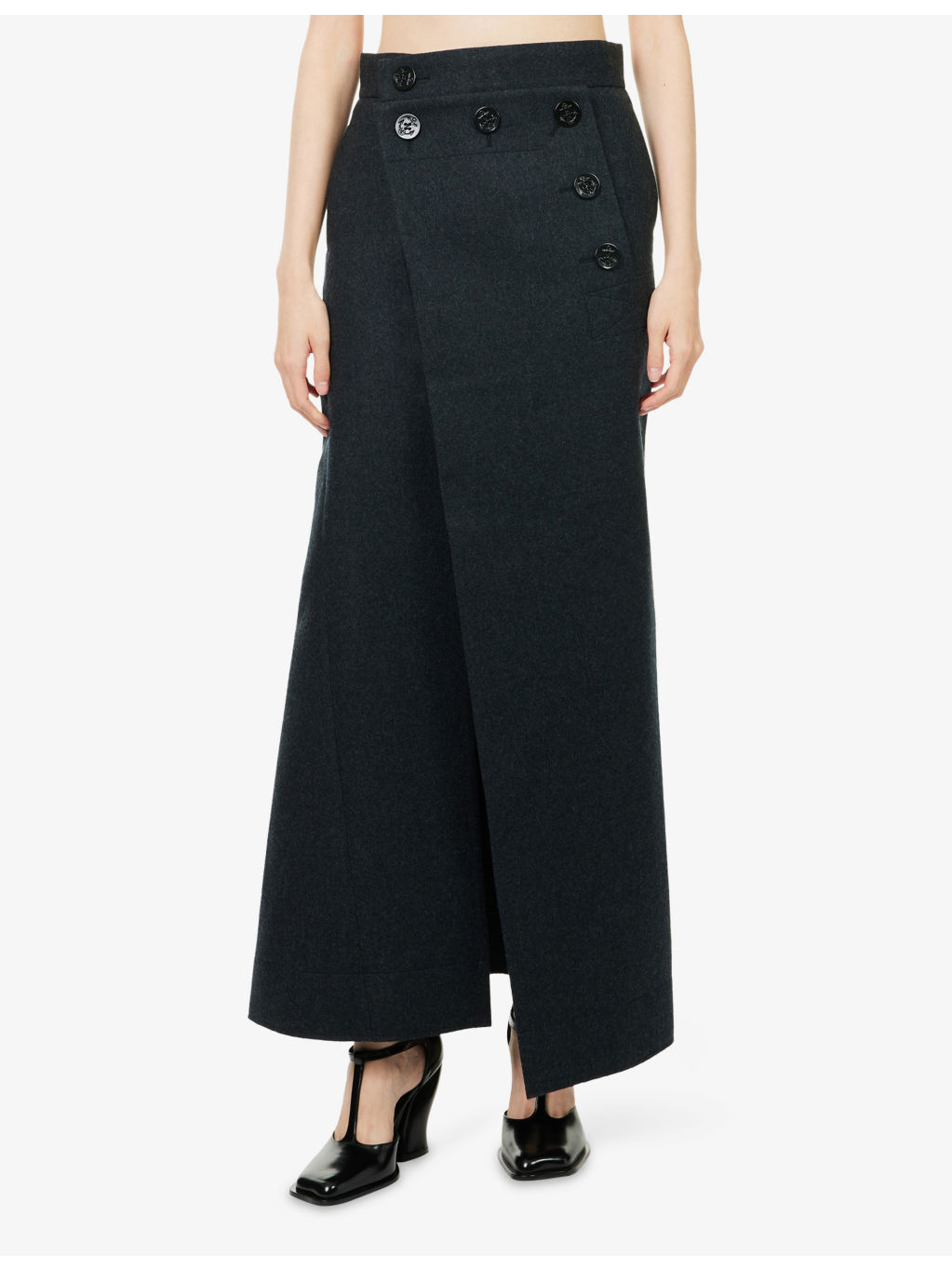 Melton Buttoned Wool Maxi Skirt - 3