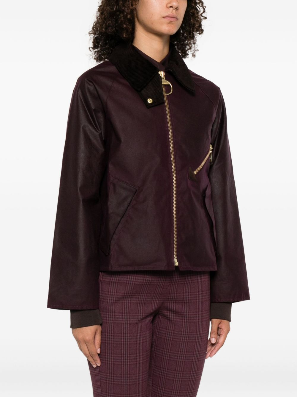 corduroy-collar zip-up jacket - 3