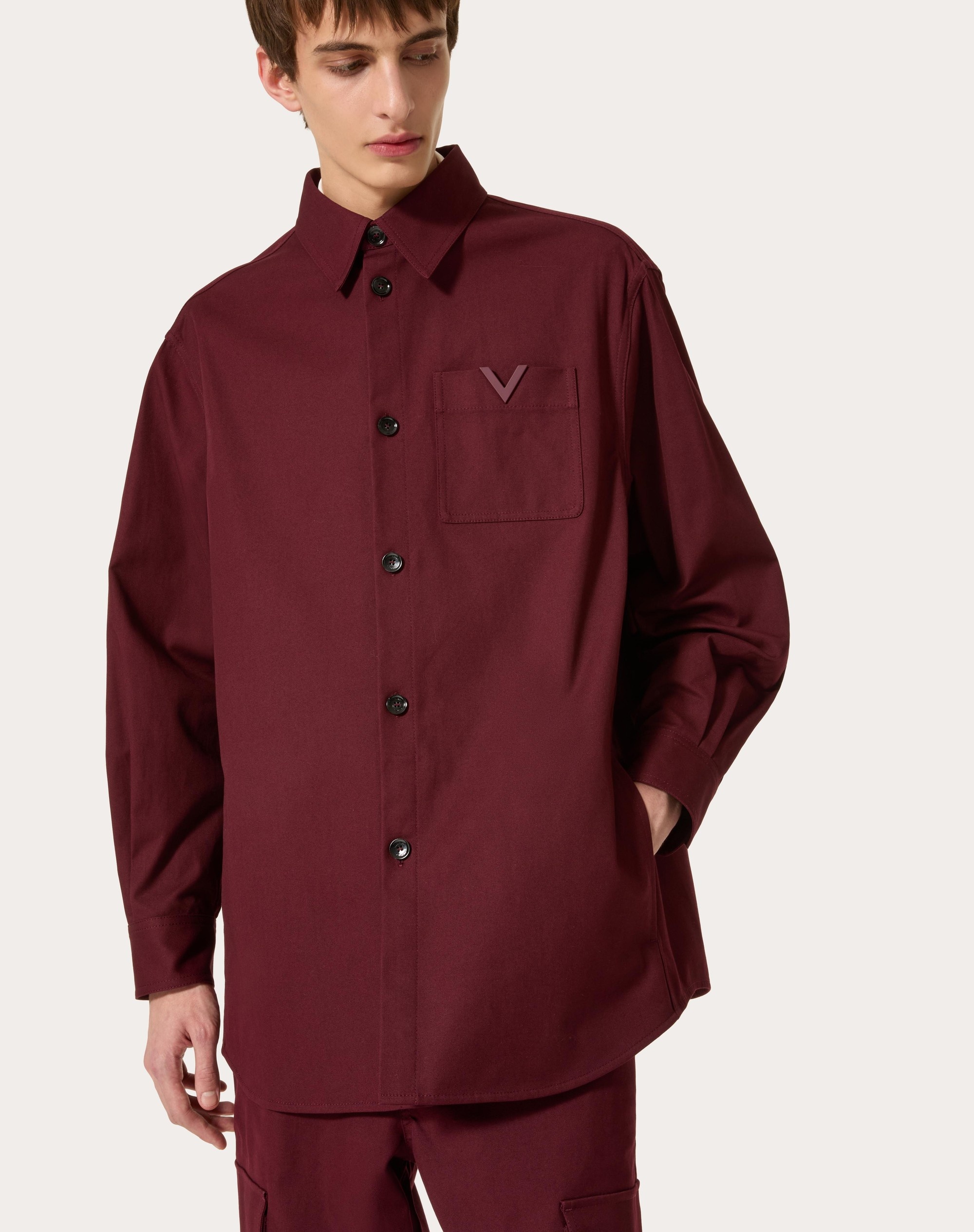 STRETCH COTTON CANVAS SHIRT JACKET WITH RUBBERIZED V DETAIL - 5