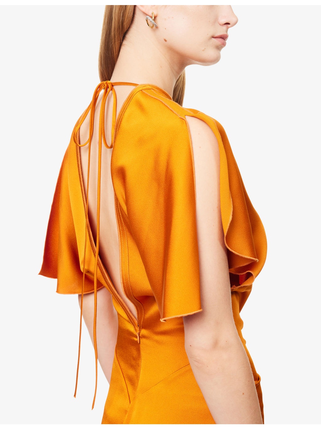 Draped Short-Sleeve Satin Maxi Dress - 5