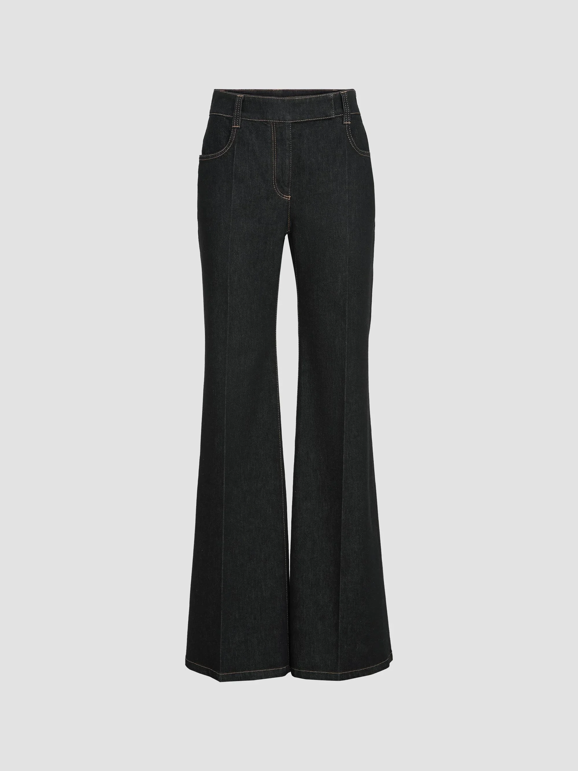 Women's Comfort No-Fade Denim Flared Trousers with Monili - Black - 1