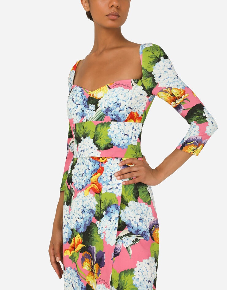 Hydrangea-print calf-length cady dress - 4