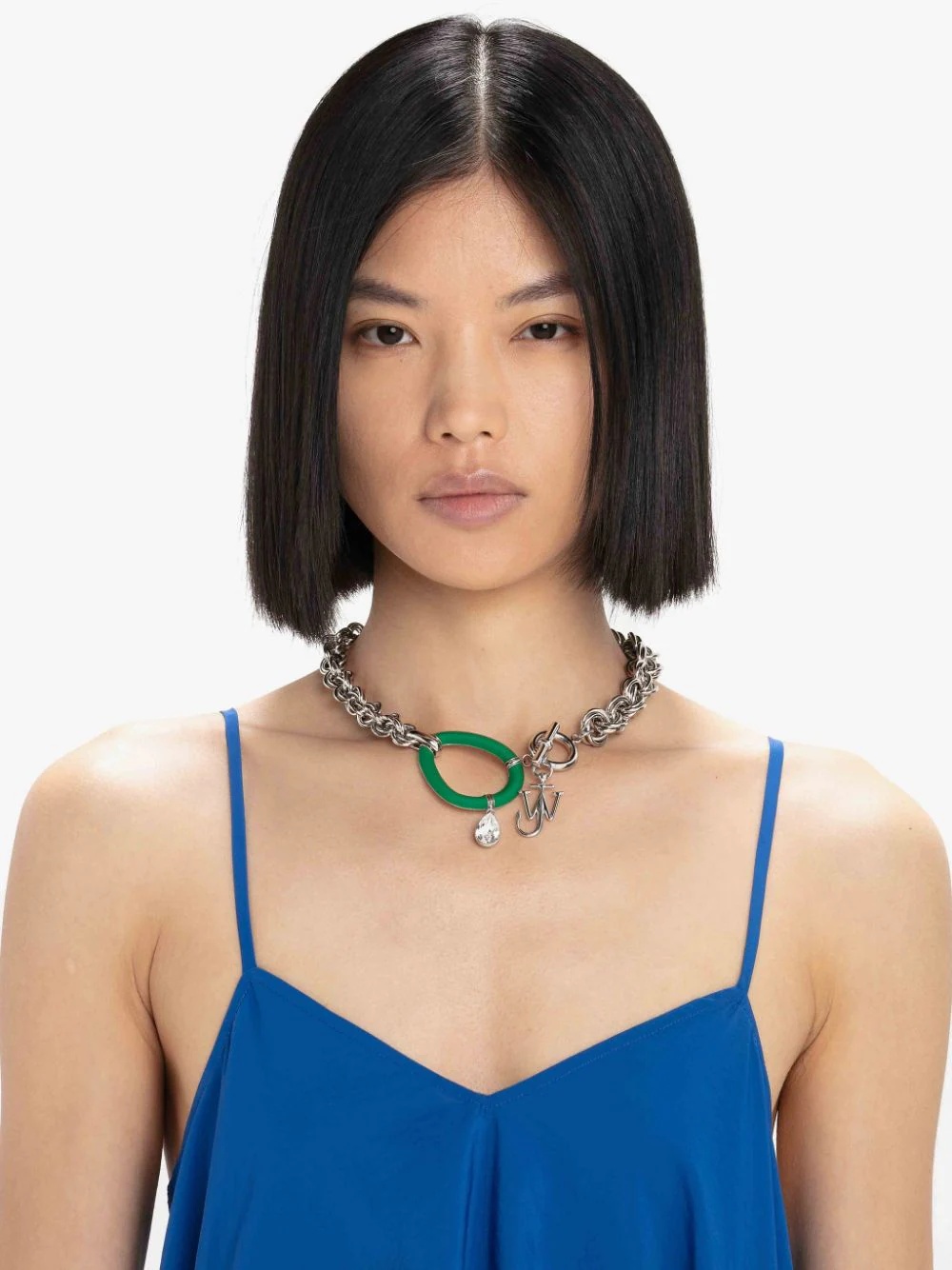 OVERSIZED LINK CHAIN CHOKER WITH CRYSTAL - 2