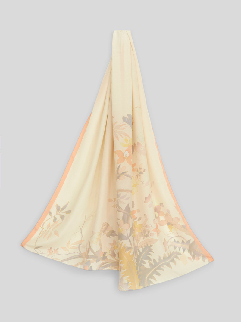 LEAFY FLORAL SILK SCARF 1