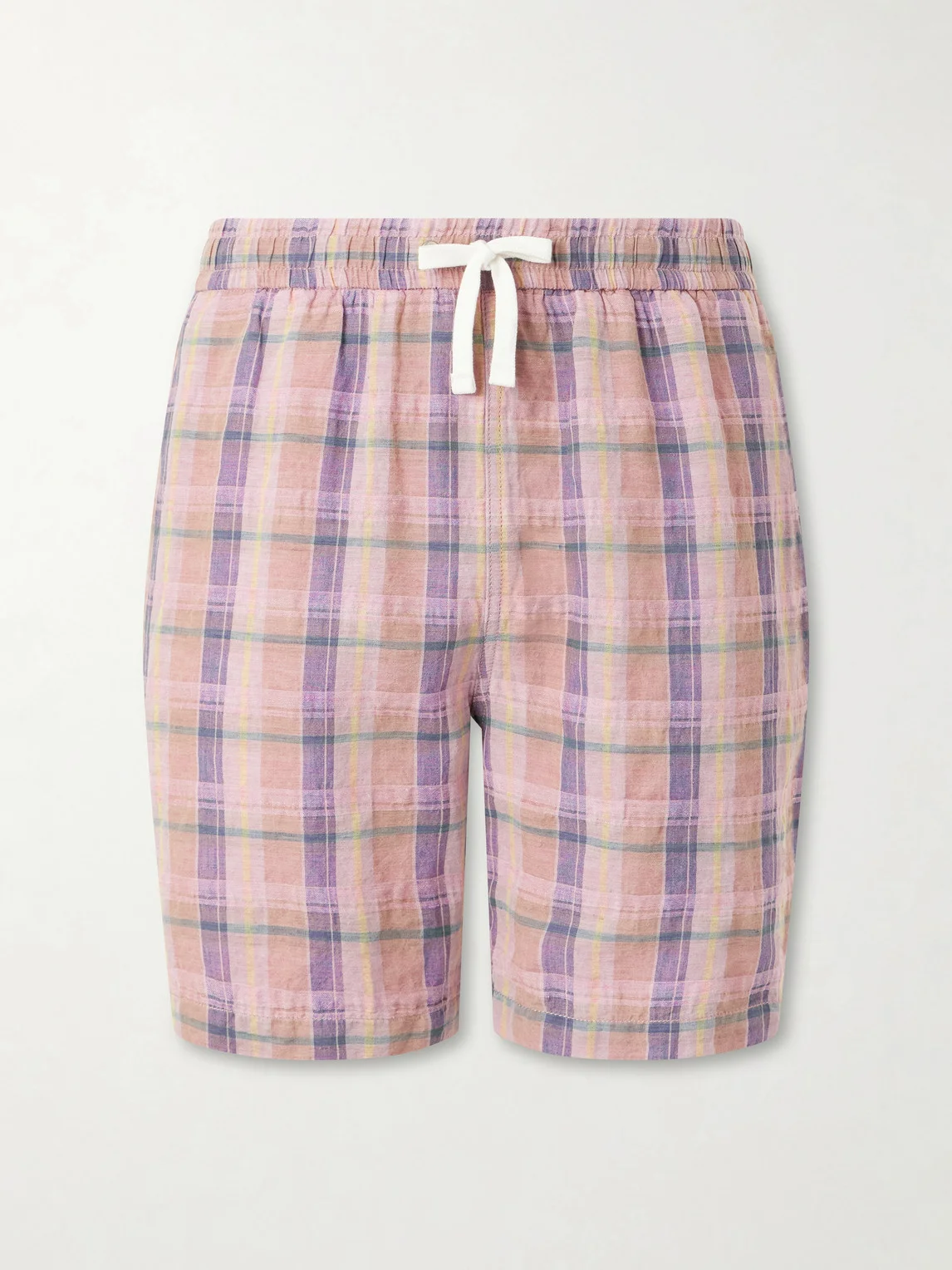Straight-Leg Checked Linen And Cotton-Blend Drawstring Shorts - 1