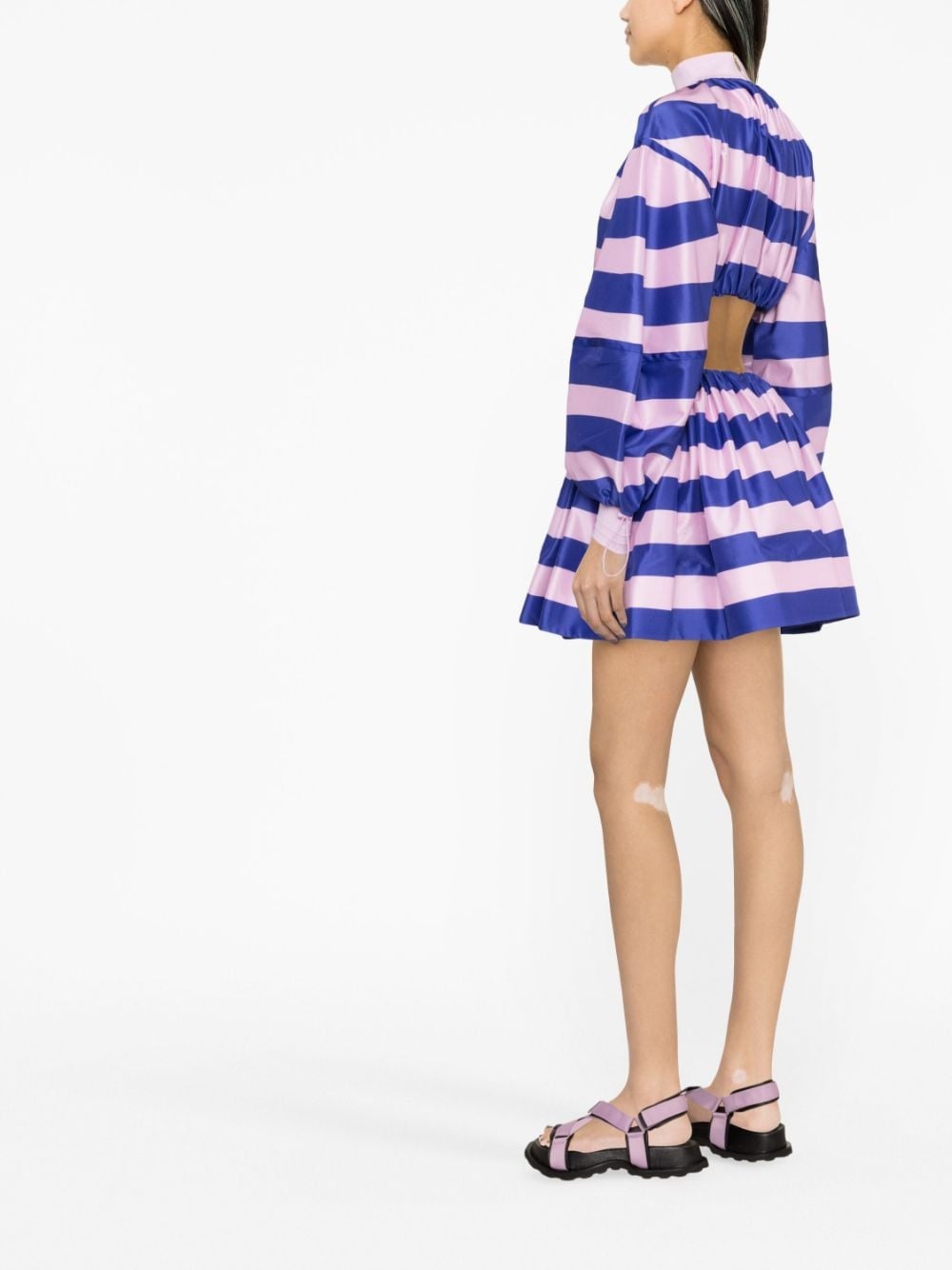 horizontal-stripe print drawstring blouse - 4