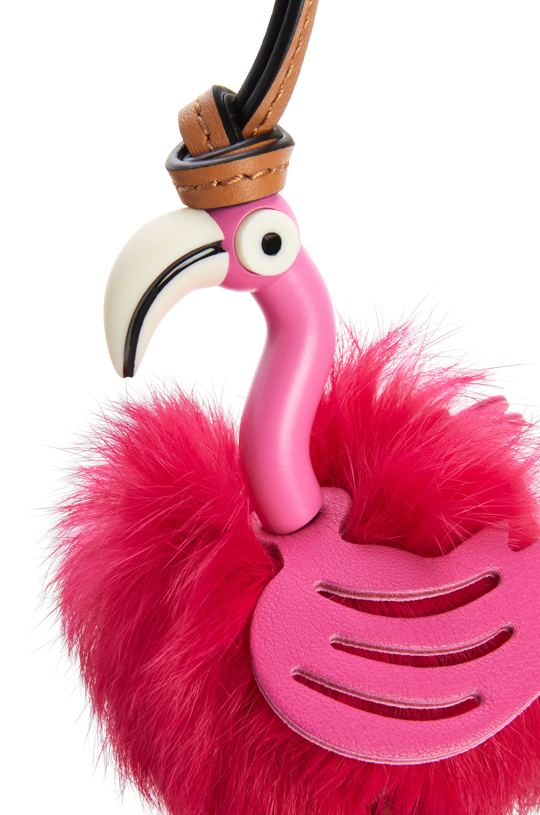 Flamingo charm in feathers and calfskin - 2