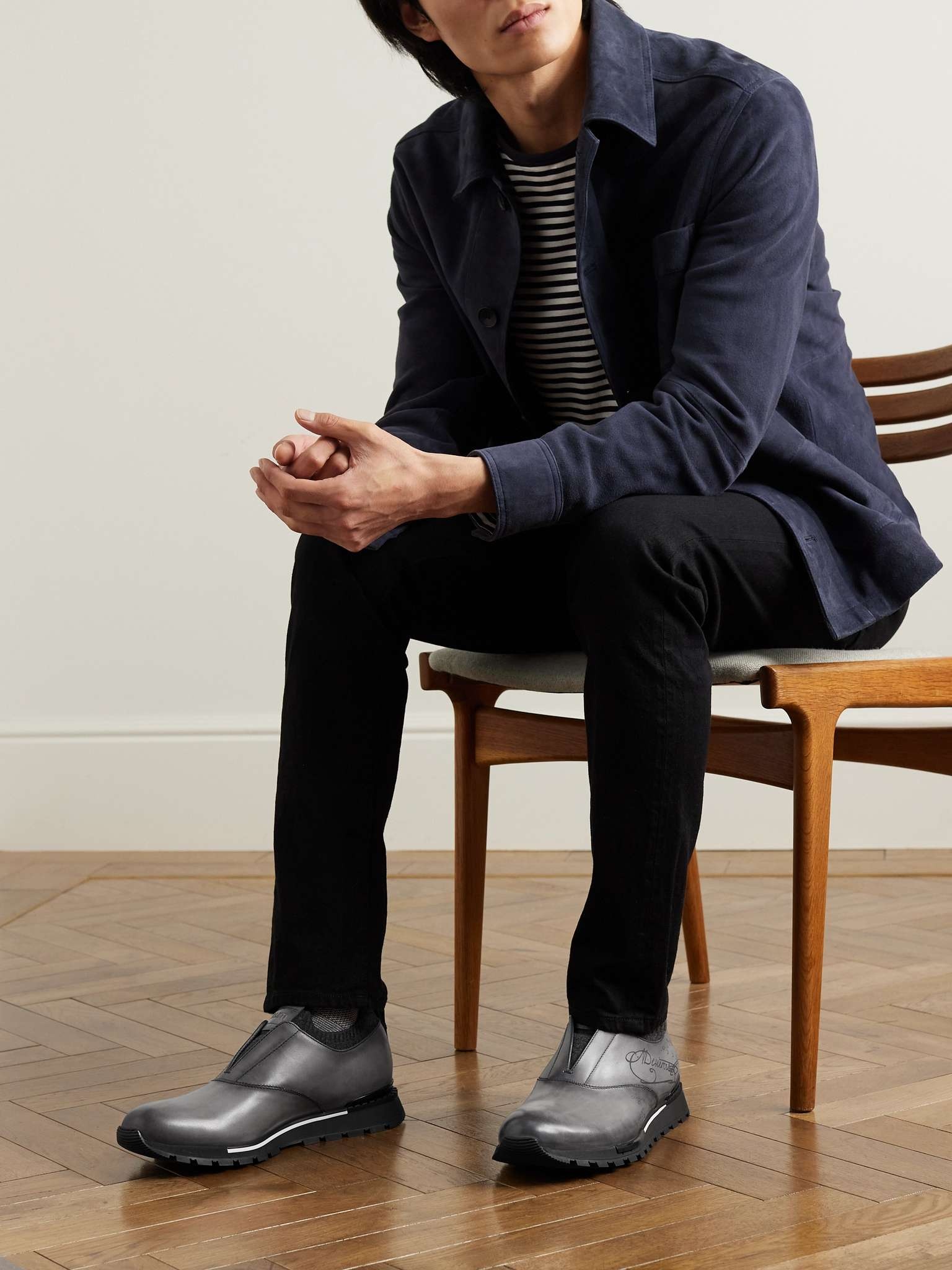 Scritto Cashmere-Trimmed Venezia Leather Slip-On Sneakers - 2