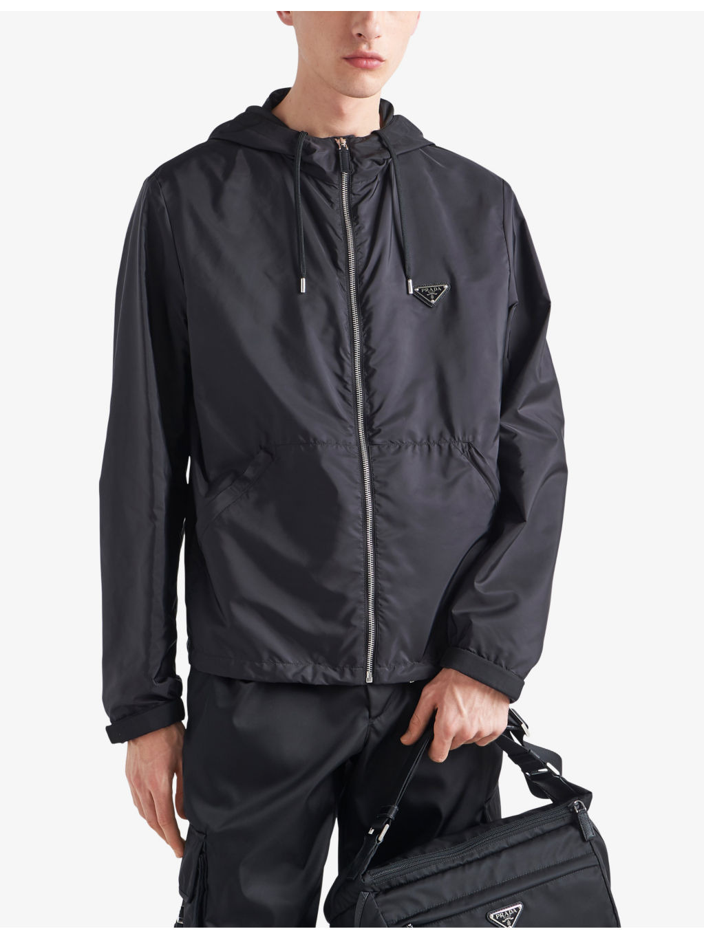 Re-Nylon brand-plaque recycled-nylon hooded jacket - 3