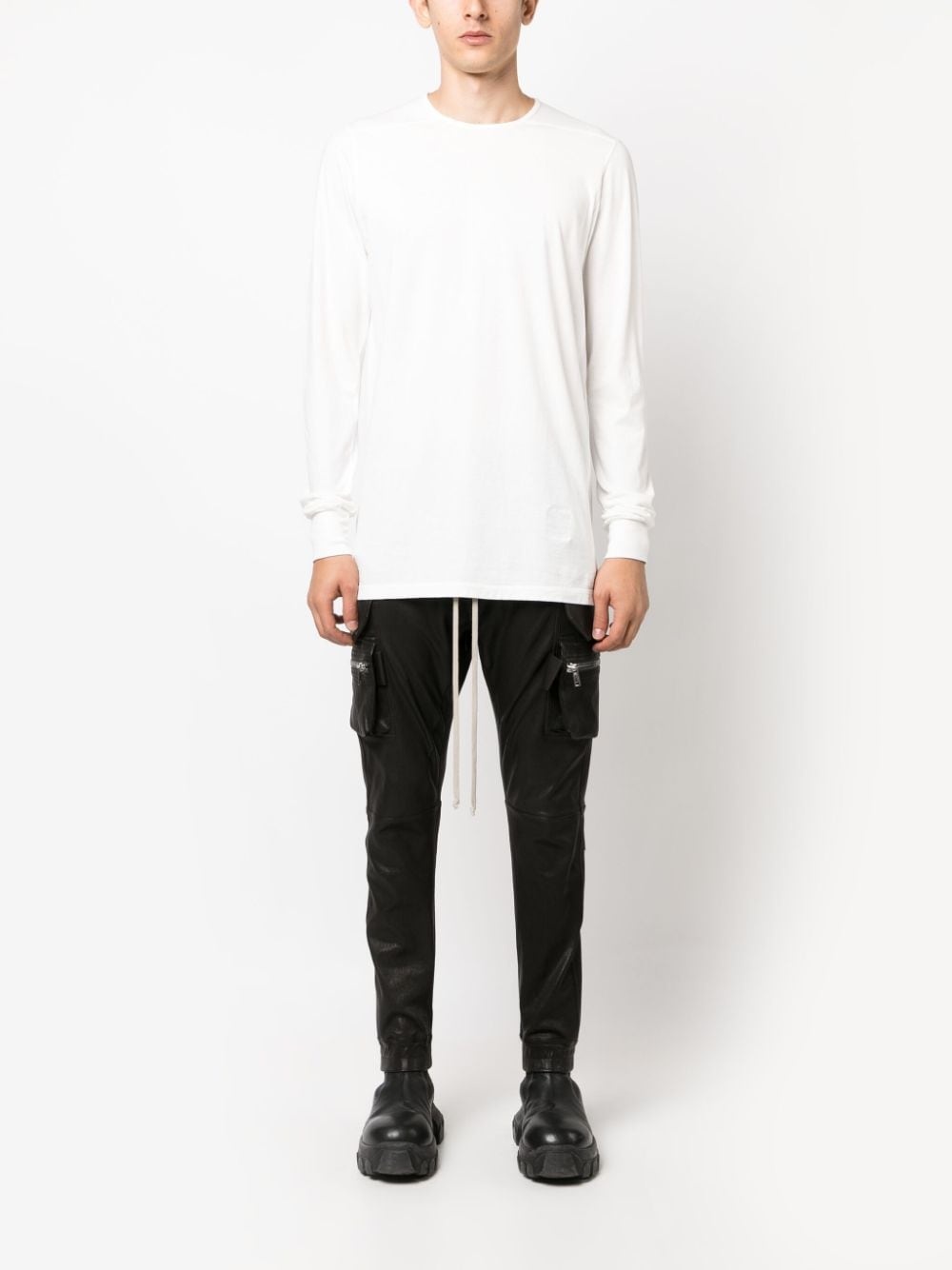 long-sleeve drawstring-hem cotton T-shirt - 2