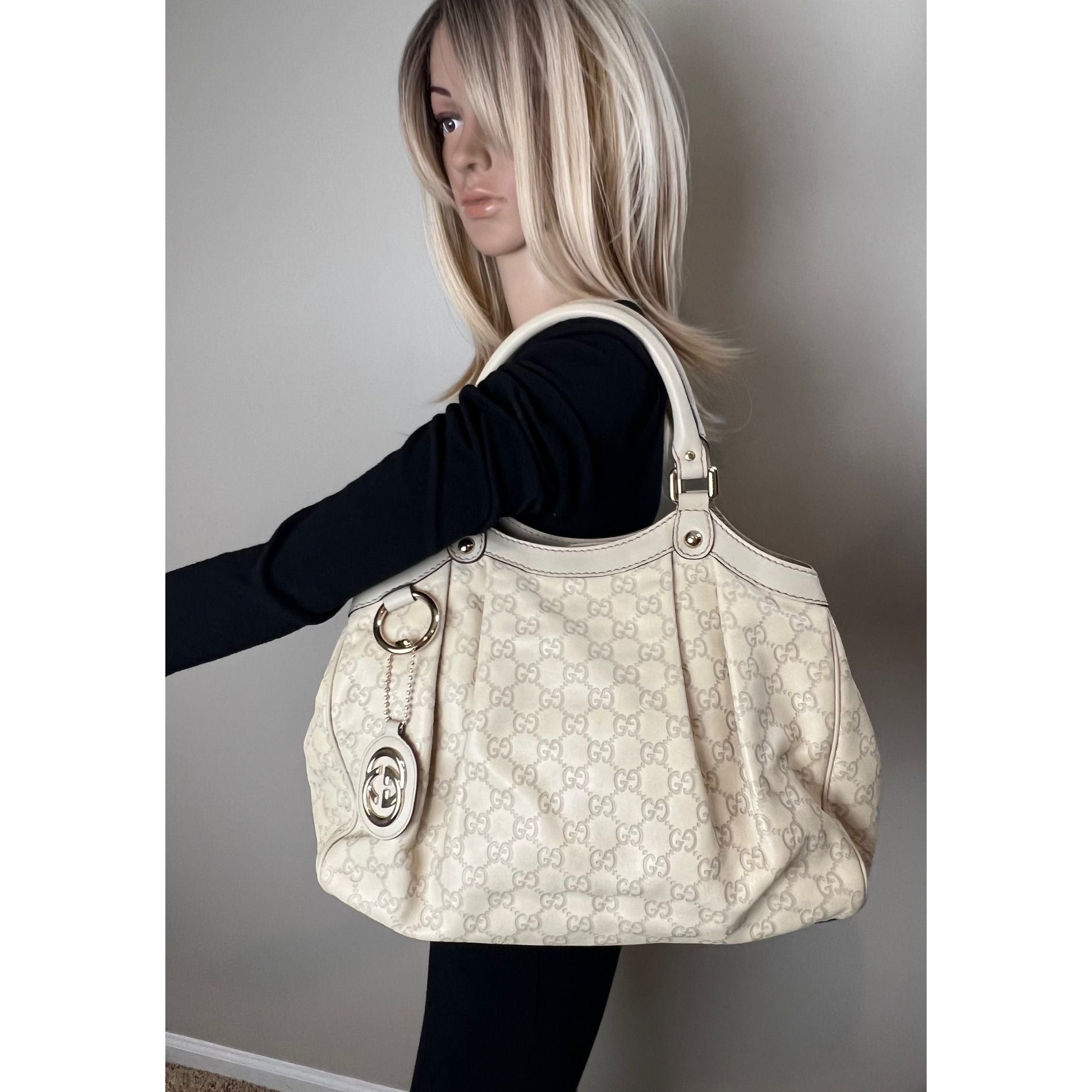 Gucci Sukey Medium Guccissima Leather Mystic White Tote - 12