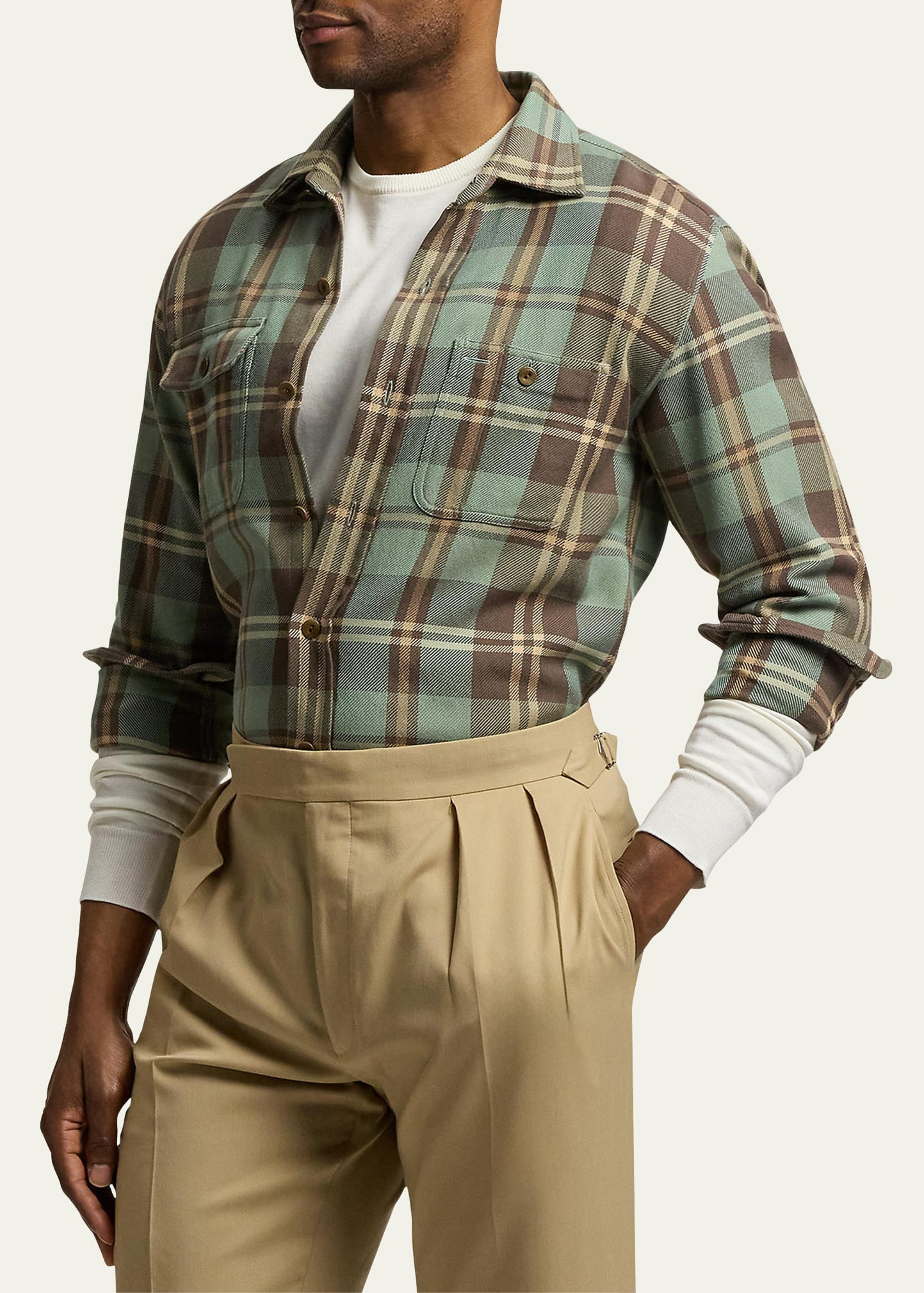 Men's Cotton Plaid Double-Pocket Sport Shirt - 5