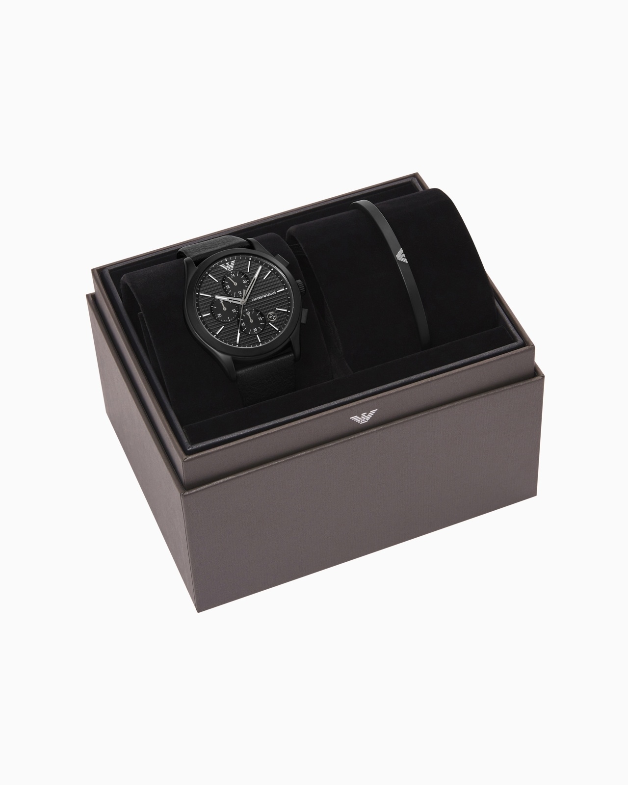 CHRONOGRAPH BLACK LEATHER WATCH AND BRACELET SET - 4