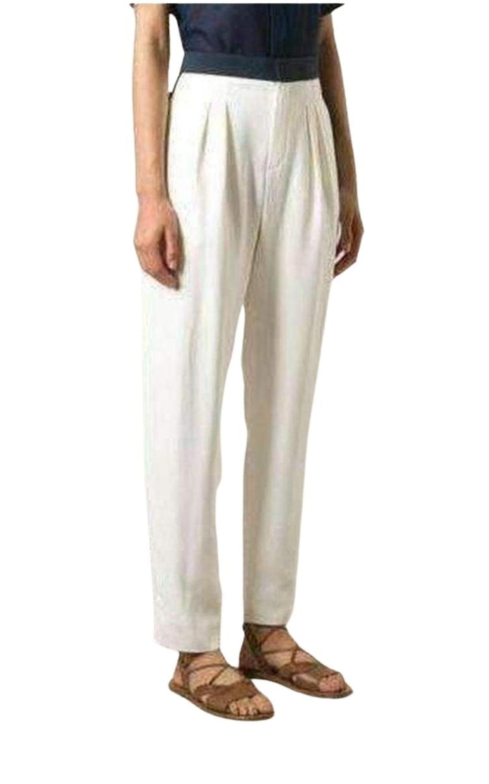 White Embroidered Cotton Pants - 4