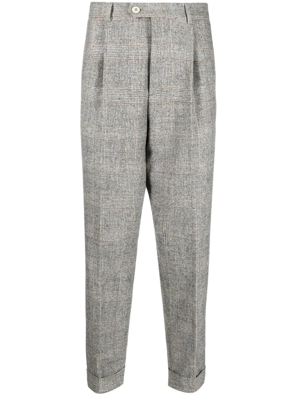 checked pressed-crease tapered trousers - 1